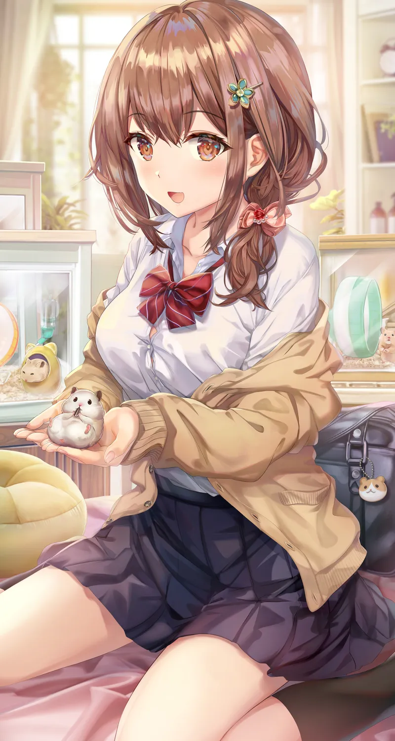 都灵赤瓜 深色皮肤 跪着 动漫 女孩 AI艺术 棕色眼睛 校服 手机 4K高清壁纸 4182×7307