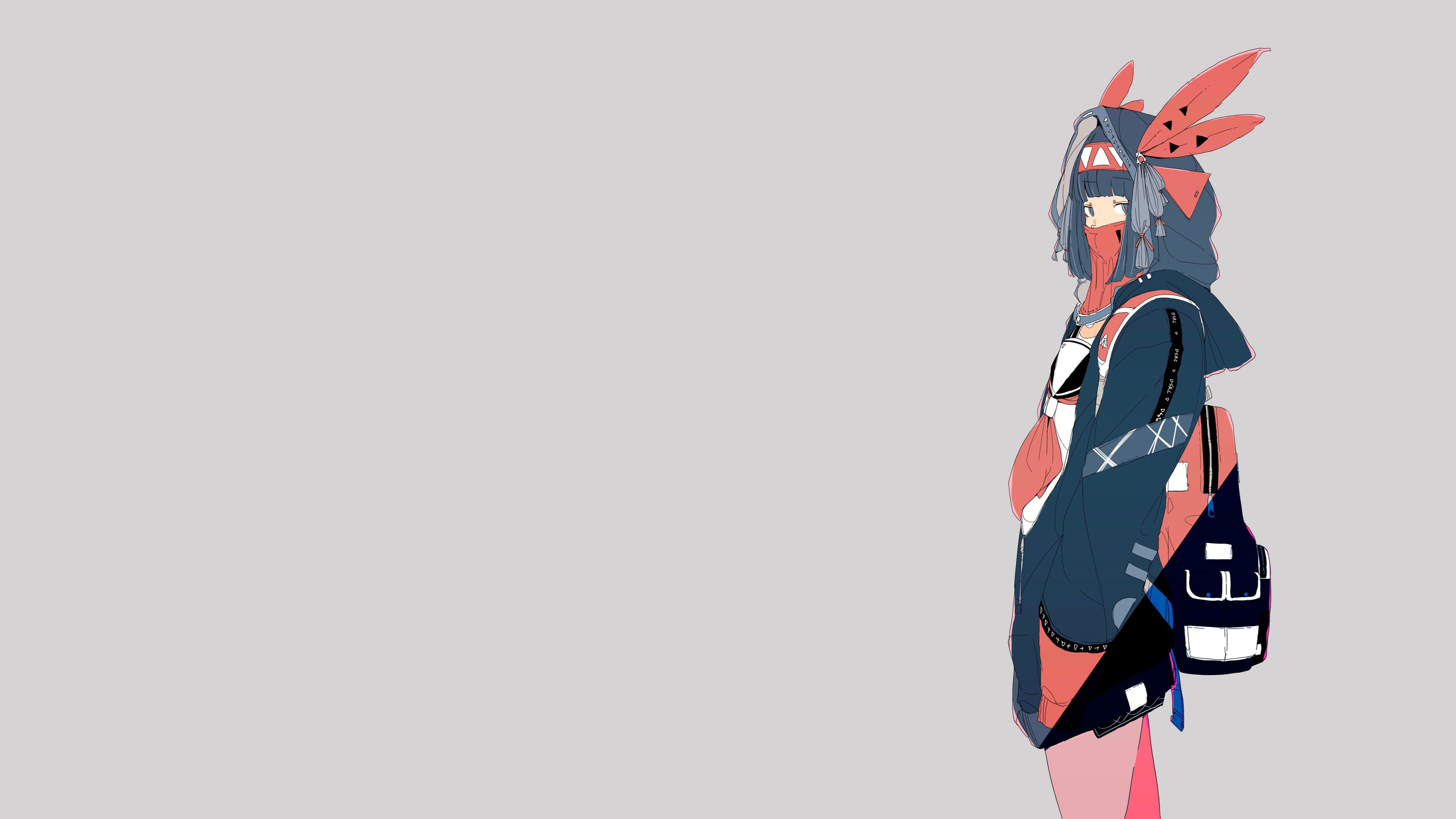 超清原创 人物 大熊猫 简单背景 动漫 女孩 街头服饰 面具 高清壁纸 3840×2160