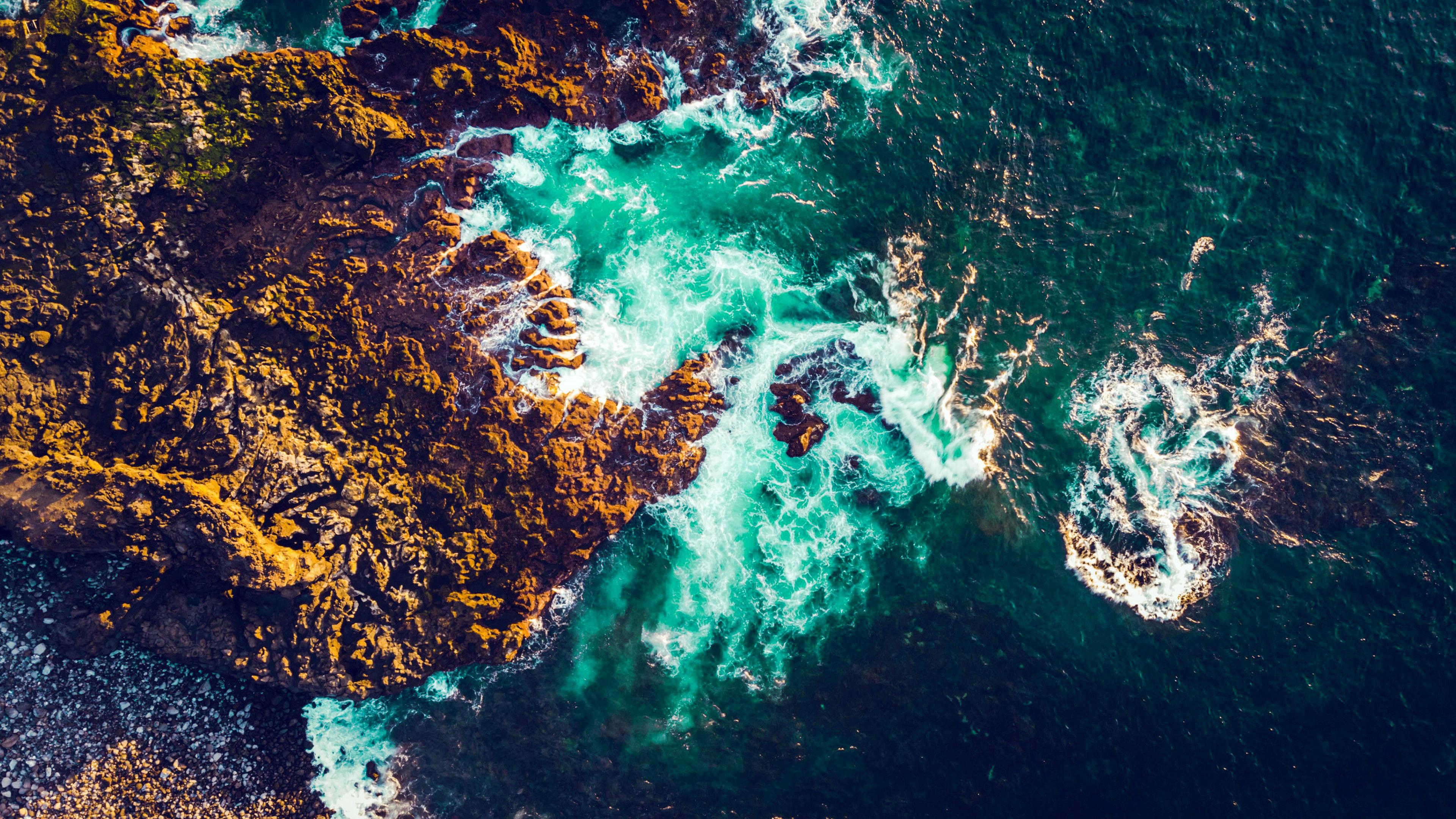 热门自然 岩石 海浪 海岸 鸟瞰 无人机照片 水 高清壁纸 3840×2160