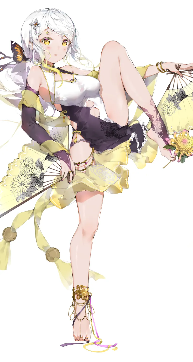 经典白发 菩提 武圣花 动漫 女孩 极简主义 简单背景 白色背景 黄眼睛 手机 手机壁纸 5000×5000