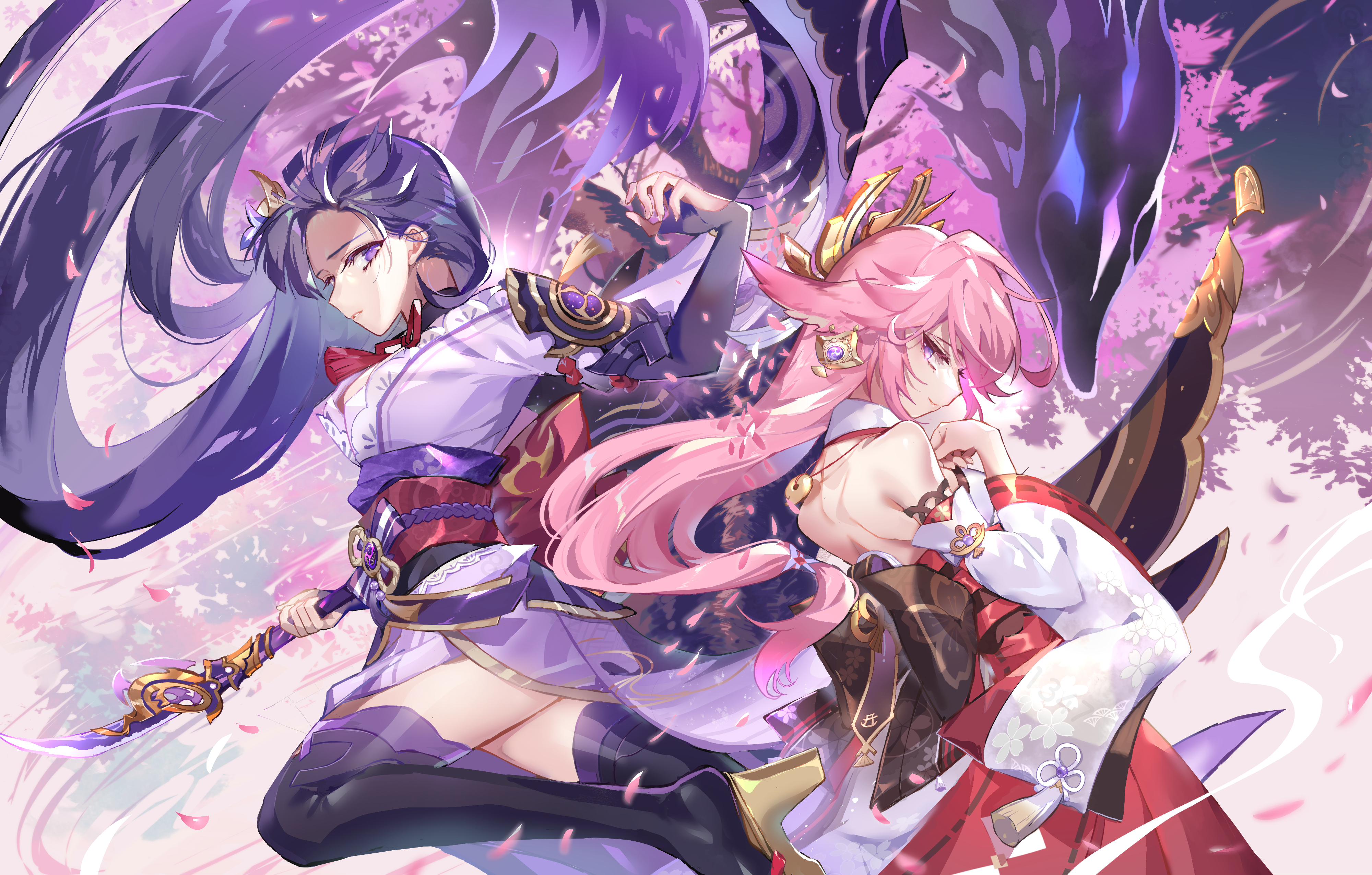 精选原神 长发 微笑 动漫 女孩 花瓣 武器 4K壁纸 4000×2550