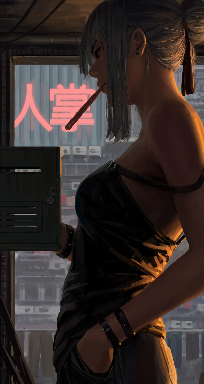 发髻 动漫 女孩 吊带背心 侧颜 手机 桌面壁纸 4711×5832