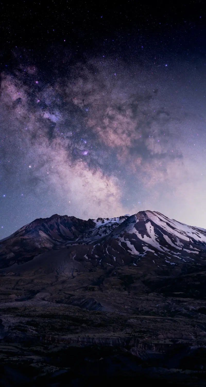 绚丽摄影 自然 夜晚 夜景 风景 山峰 星星 银河系 雪 火山 手机 4K壁纸 6000×6000
