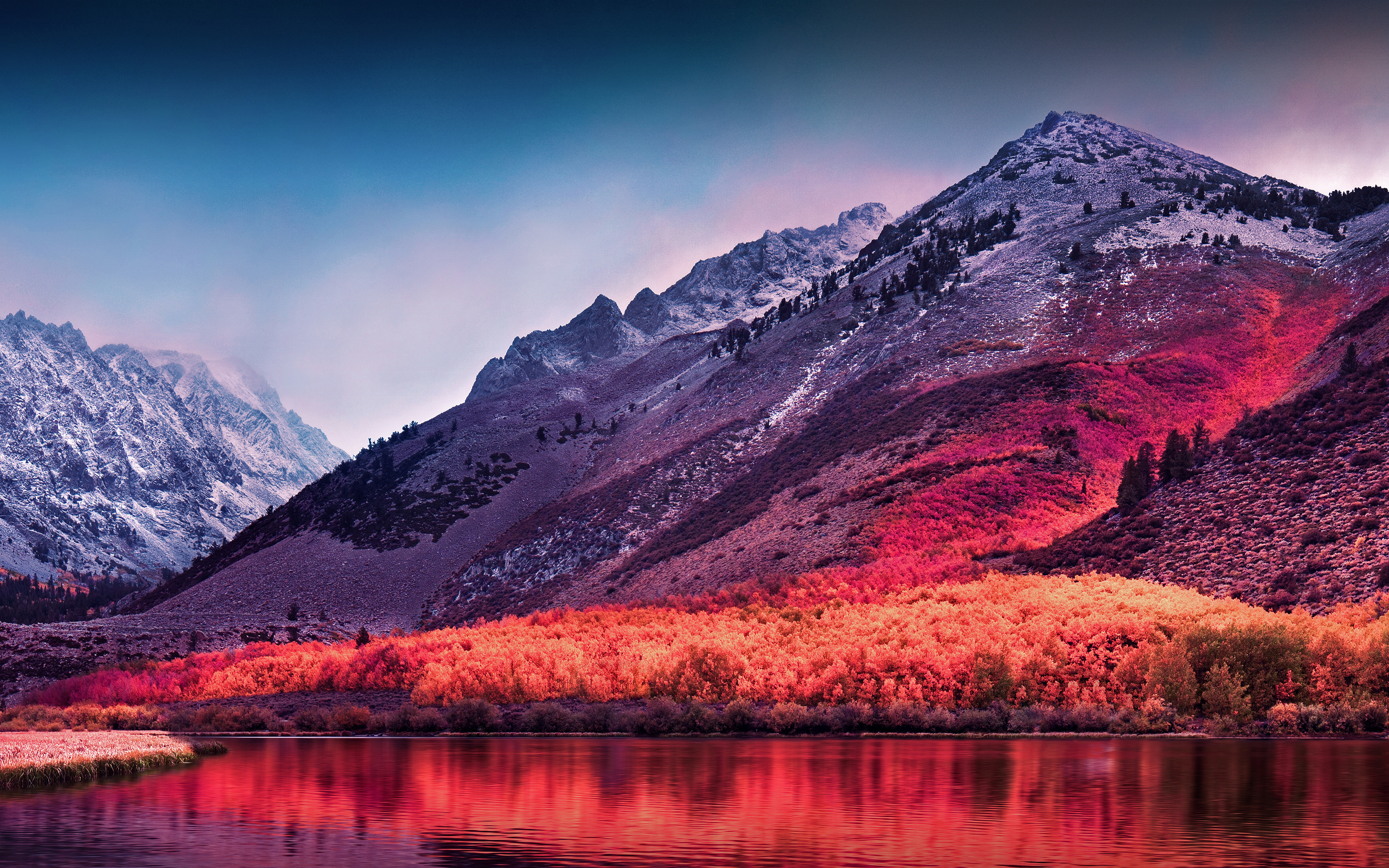 风景 山脉 湖 植物 环境 红色 自然 4K高清壁纸 3840×2400