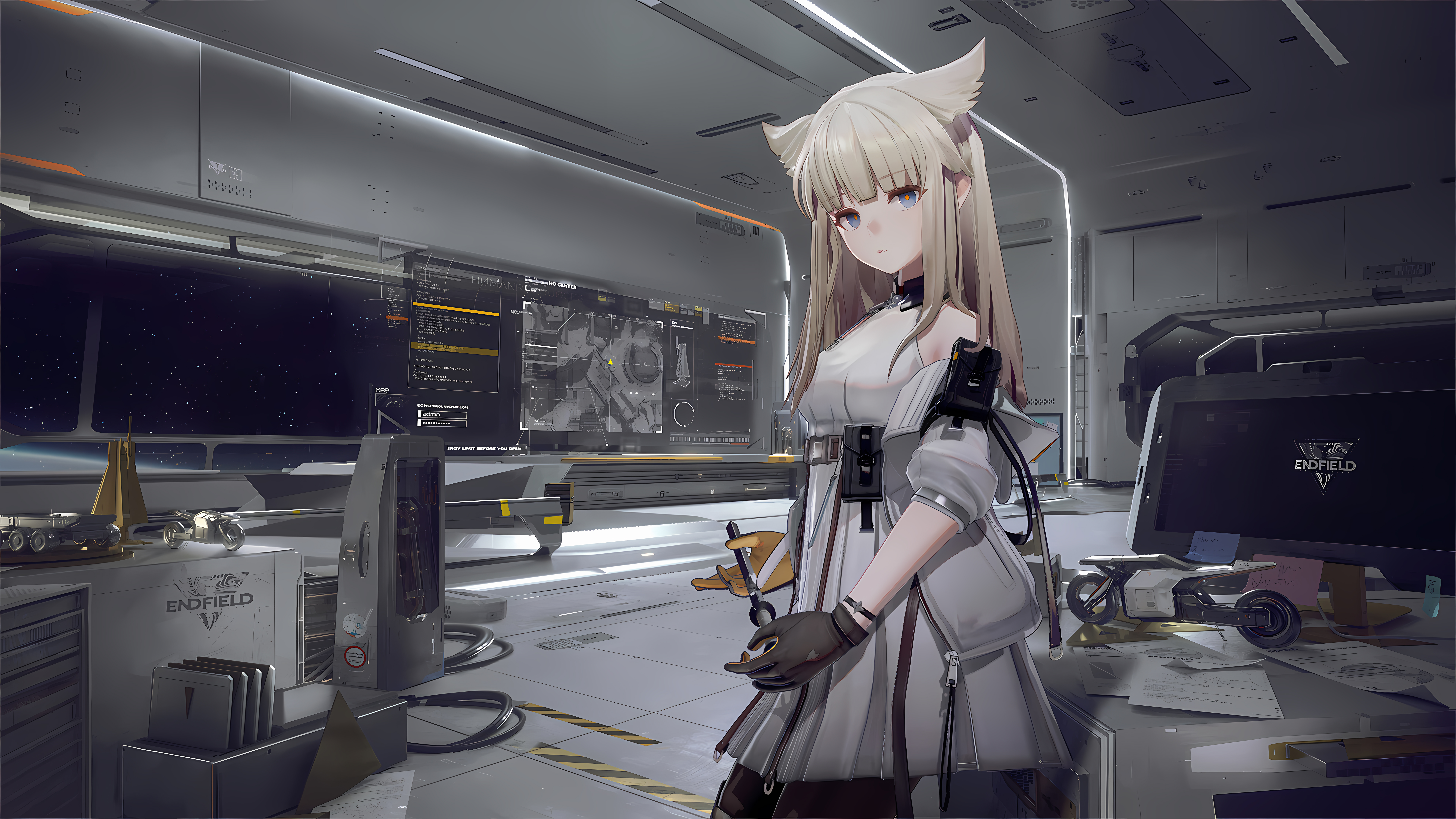 白发 蓝眼睛 战士 动漫 游戏 女孩 剑 兽耳 4K高清壁纸 7680×4320