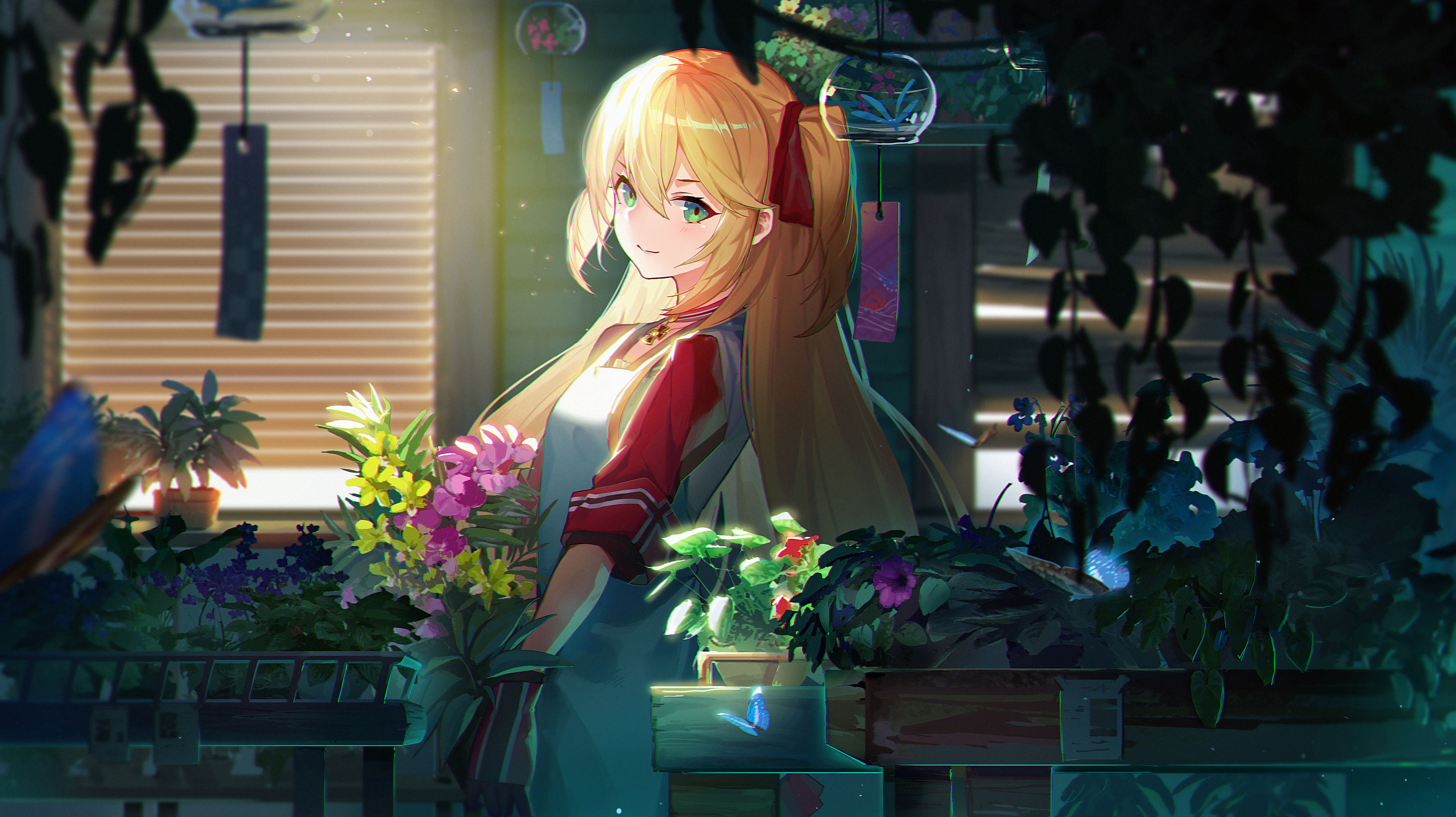 绝美金发 碧眼 鲜花 双尾 动漫 女孩 碧蓝航线 壁纸 6209×3483