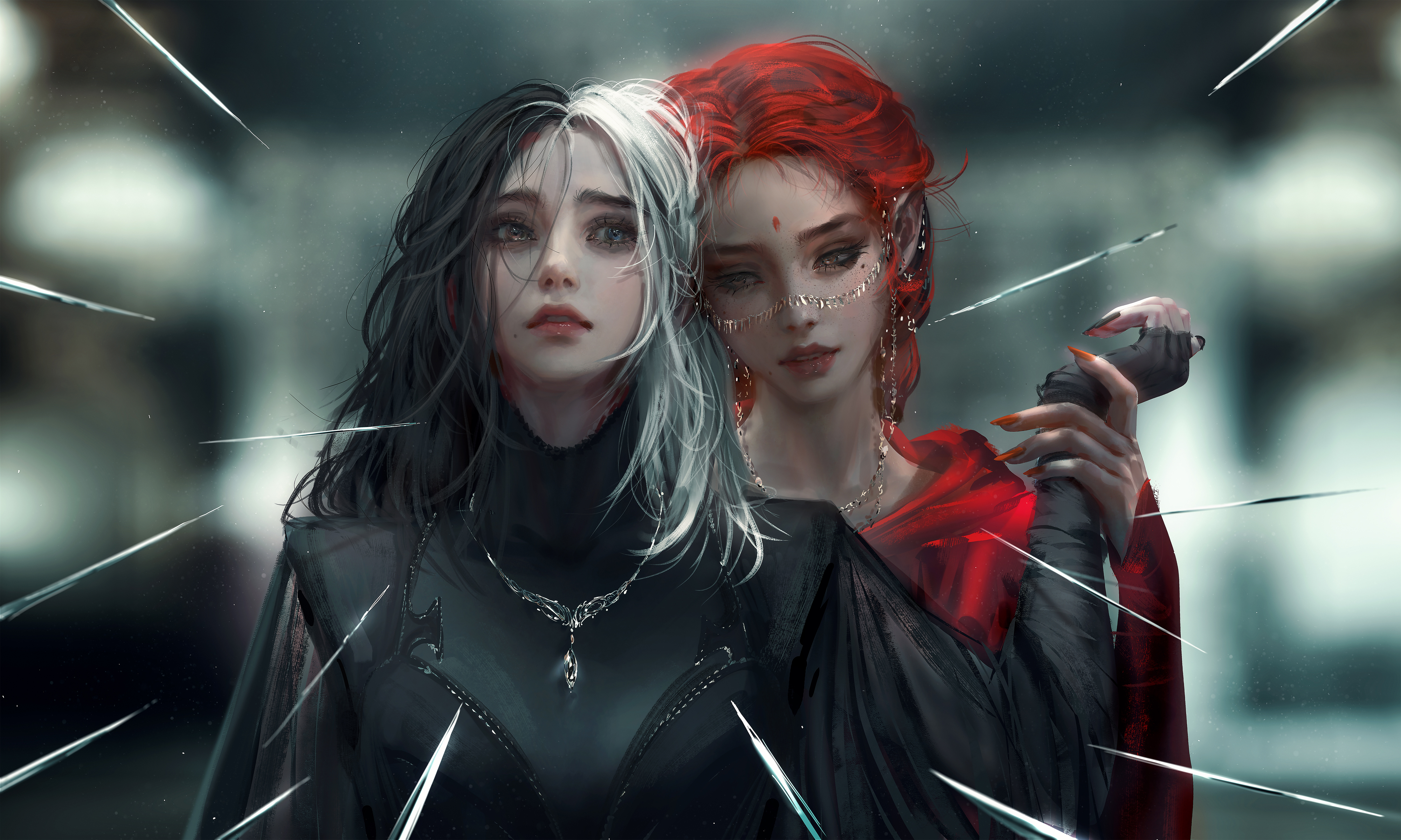 热门梦幻女孩 红发 梦幻艺术 异瞳 双色调头发 高清壁纸 4000×2400