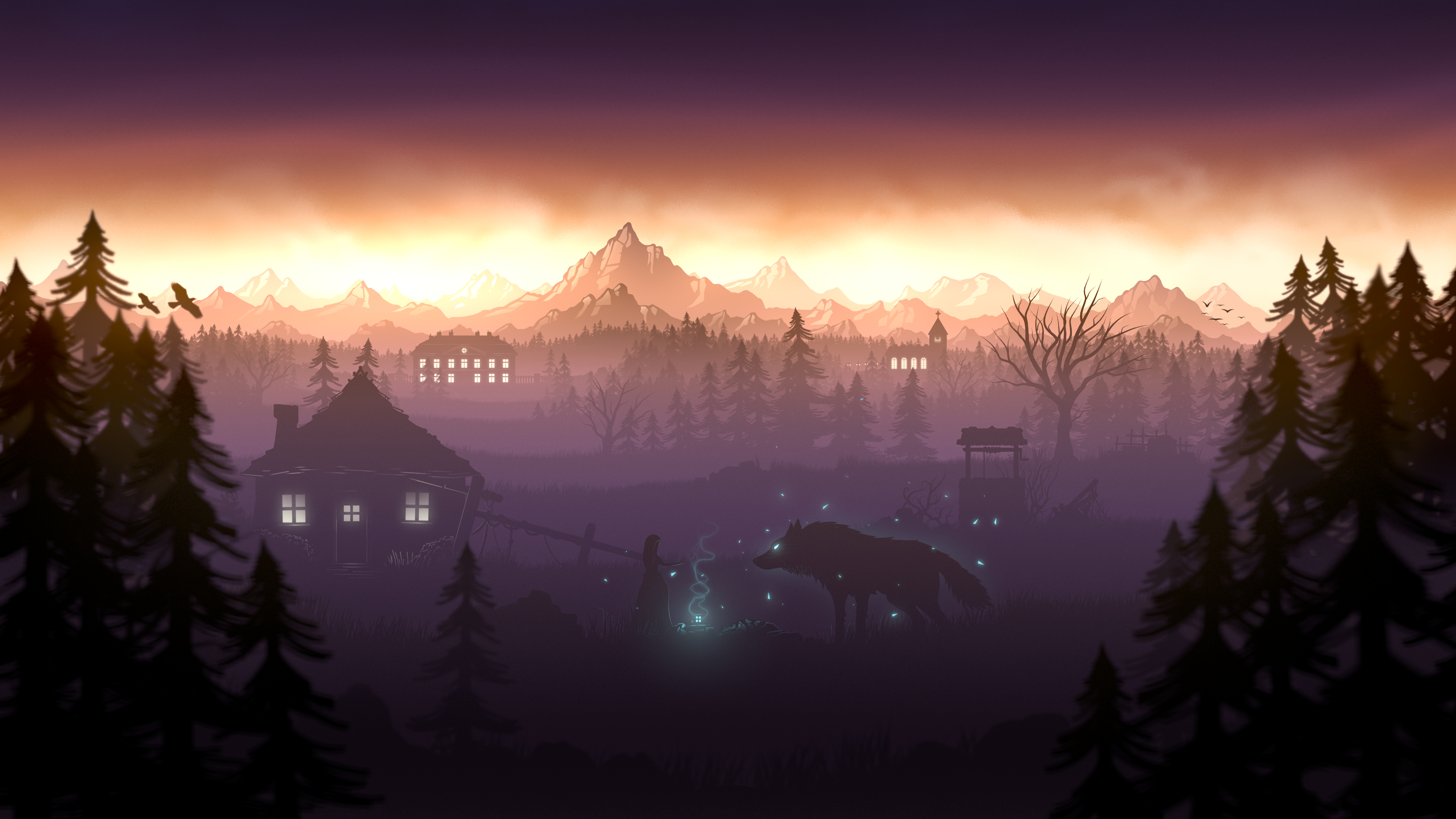 热门AI艺术 精神 狼 森林 山 无水印壁纸 3840×2160
