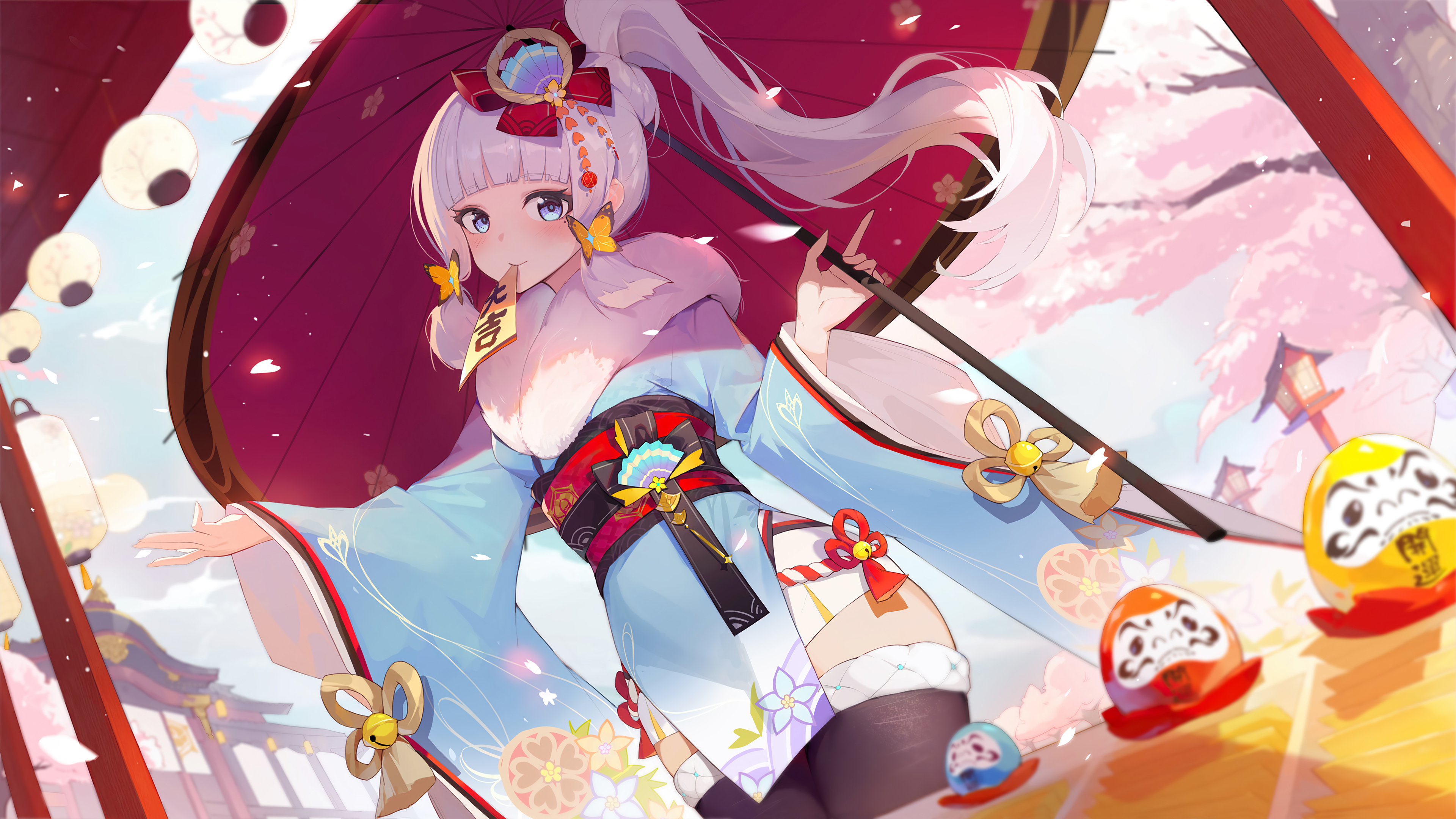 白发 蓝眼睛 动漫 女孩 原神 龟里亚卡 雨伞 桌面壁纸 3840×2160