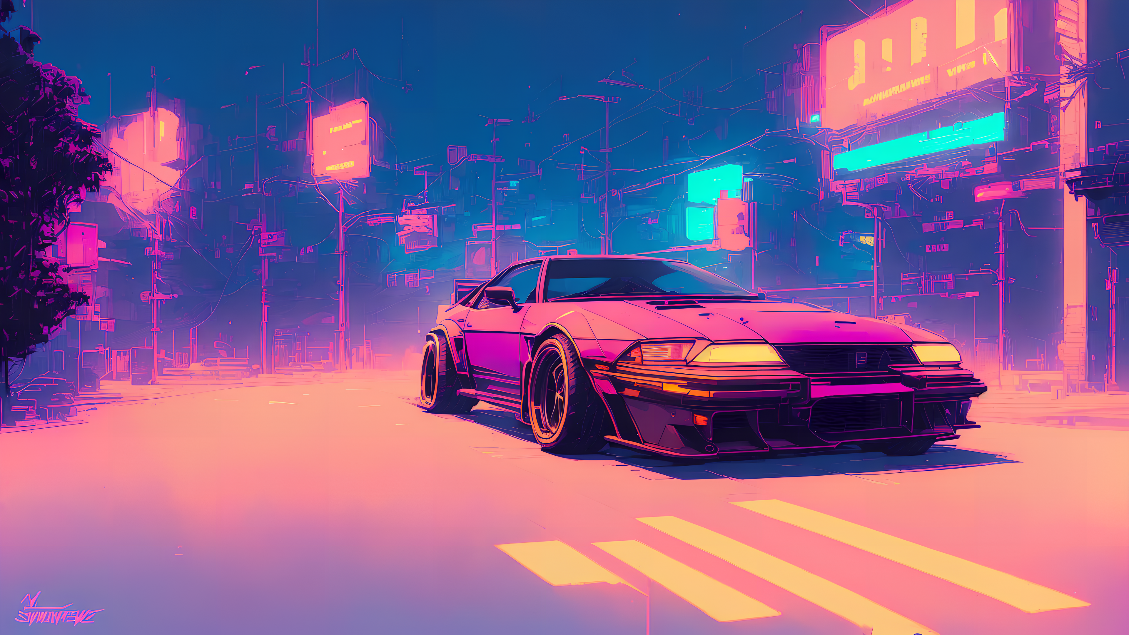 精选墨朋克 超越 稳定扩散 汽车 艺术 不对称 高清壁纸 3840×2160