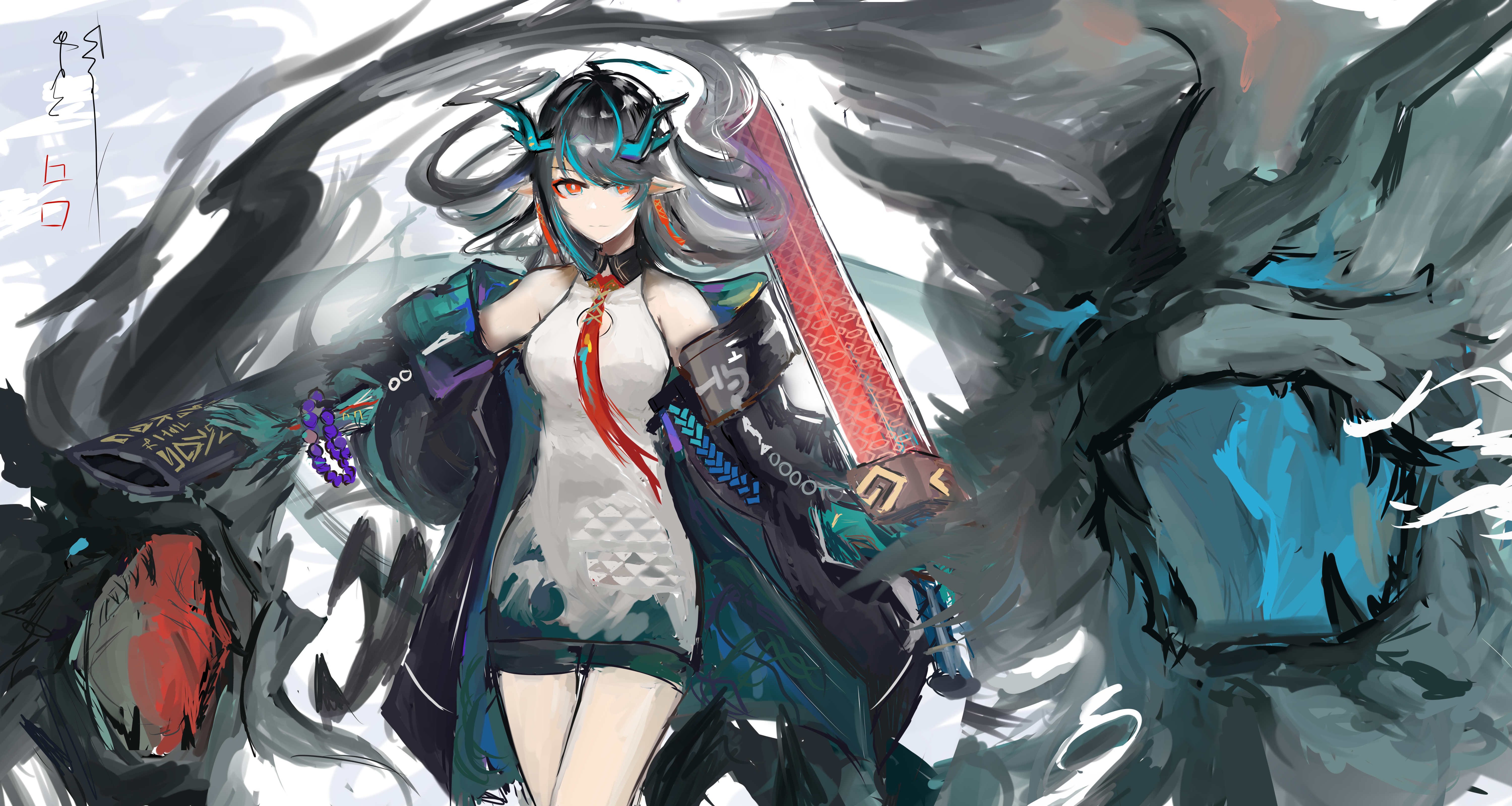 黄昏 战士 动漫 女孩 龙女 桌面壁纸 6000×3200