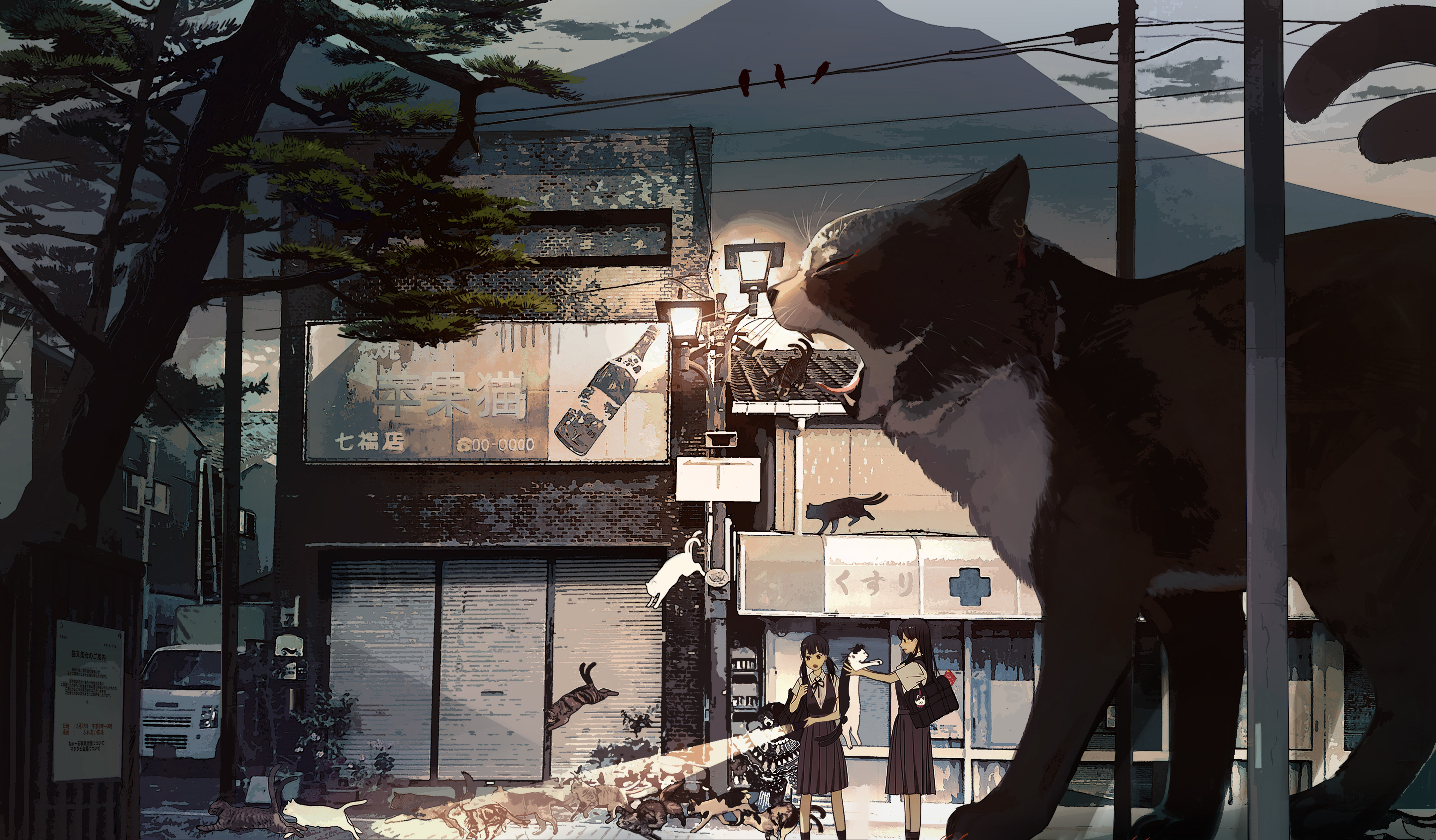 原创 人物 库卡 动漫 女孩 猫 校服 壁纸 4300×2516
