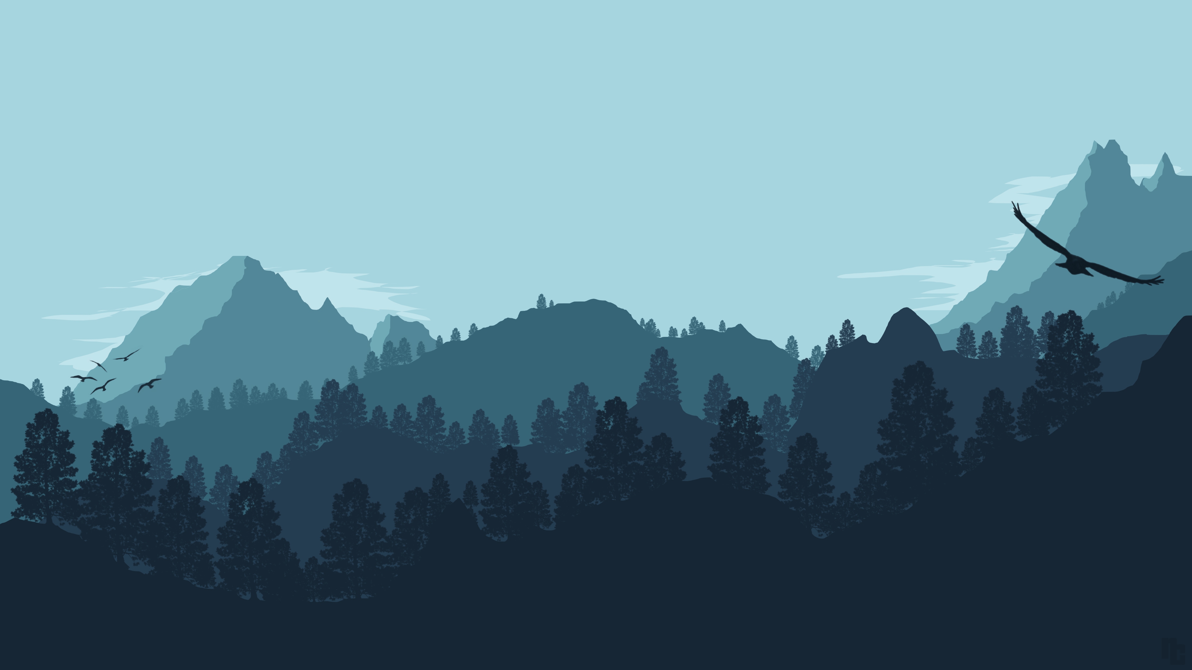 极简主义 山脉 森林 高清壁纸 3840×2160