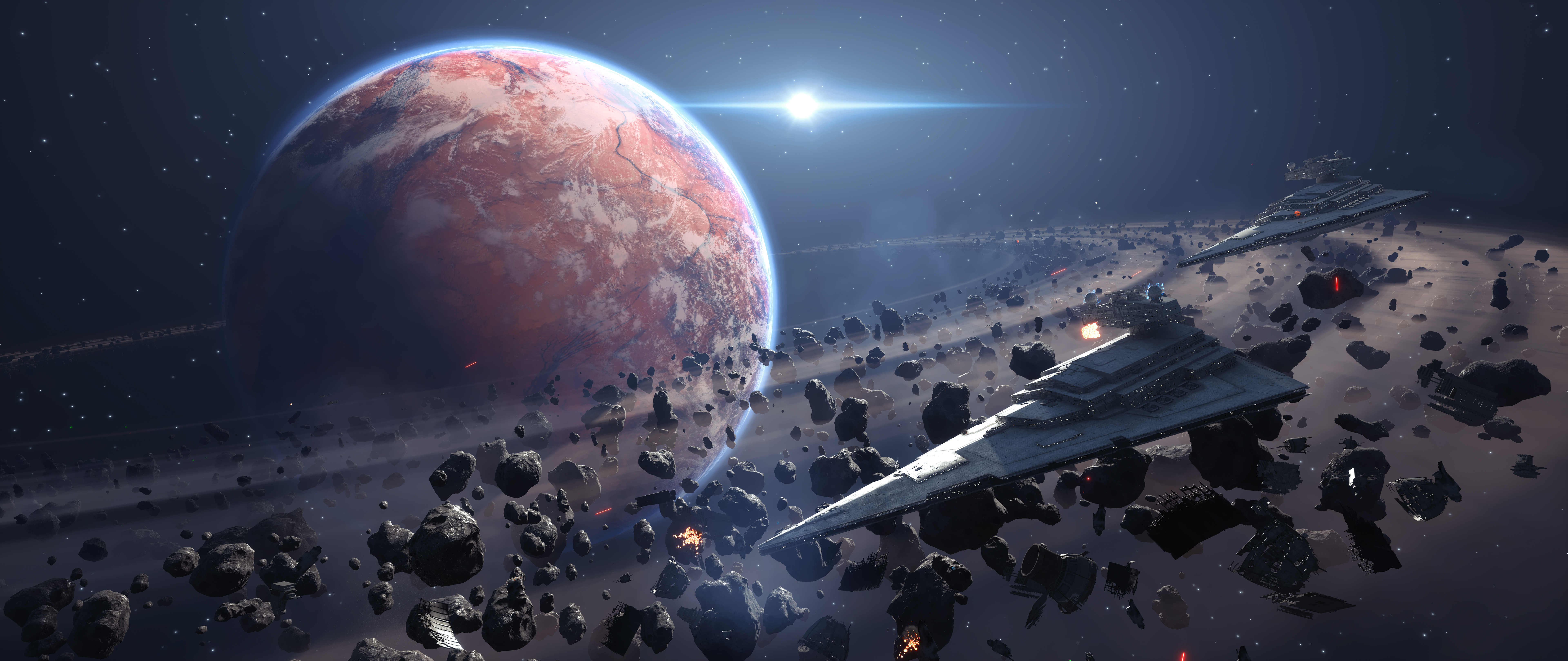 星球大战 前线 歼星舰 电子 游戏 飞船 行星 行星环 帝国军 桌面壁纸 7680×3240