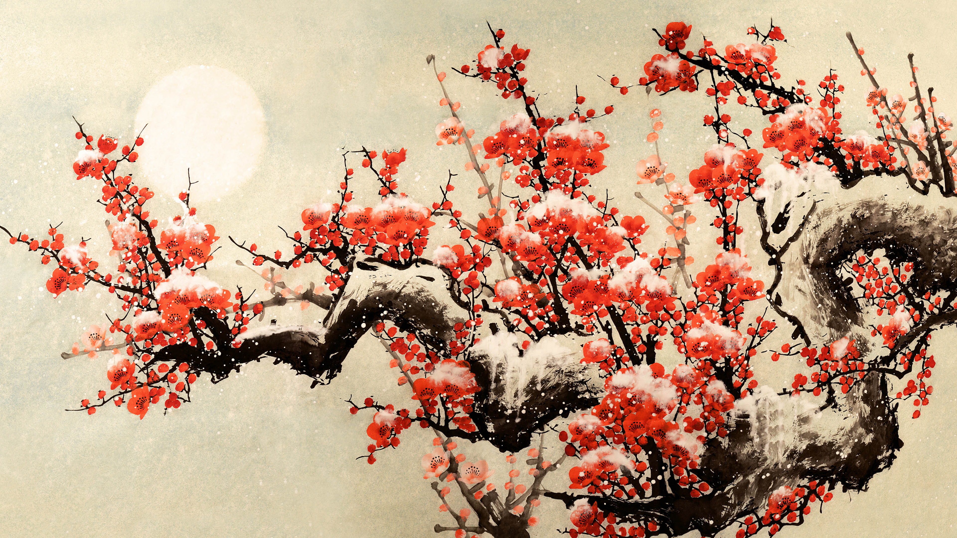 插图 樱花 树木 AI艺术 简单背景 壁纸 3840×2160