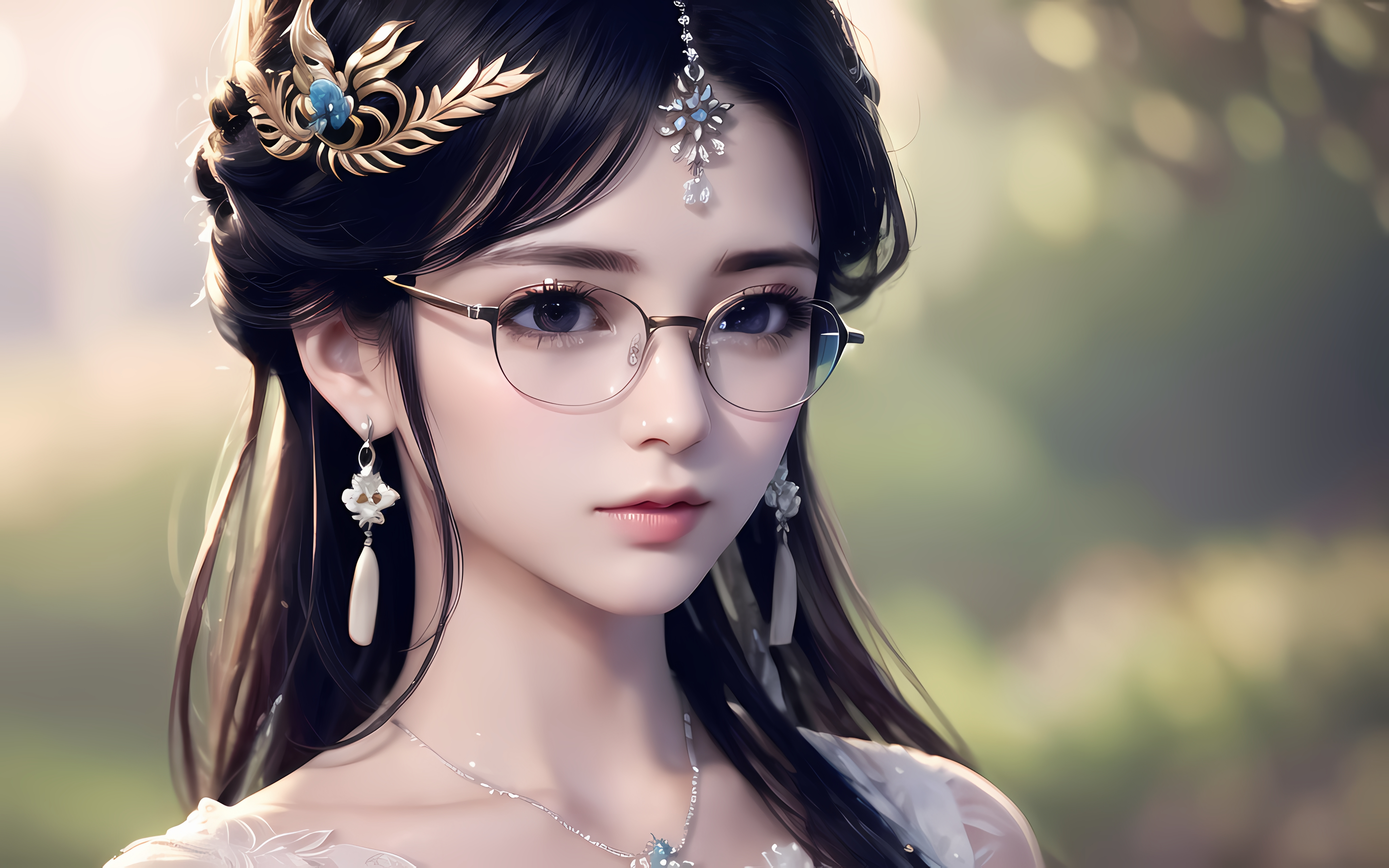 经典艾冬冬 女人 艺术 眼镜 珠宝 耳环 项链 壁纸 4096×2560