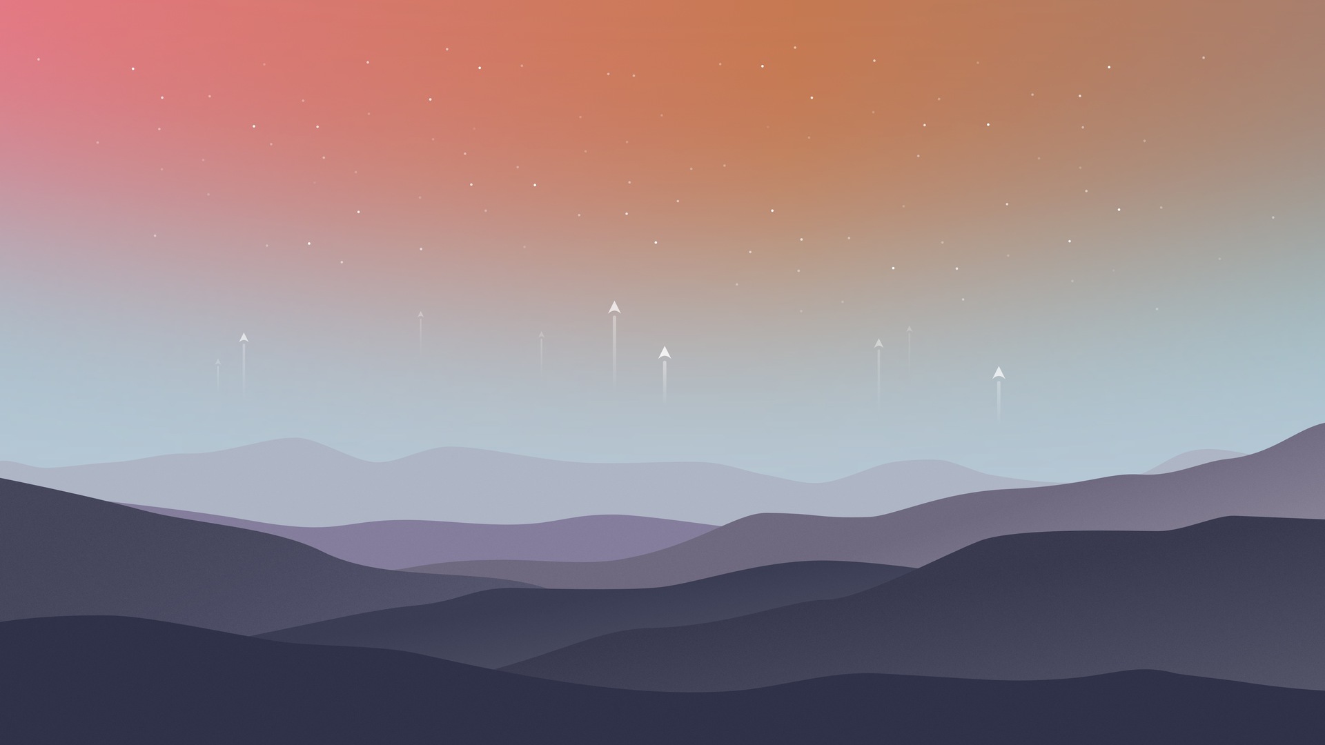 极简主义 星星 山脉 薄雾 手机壁纸 7680×4320
