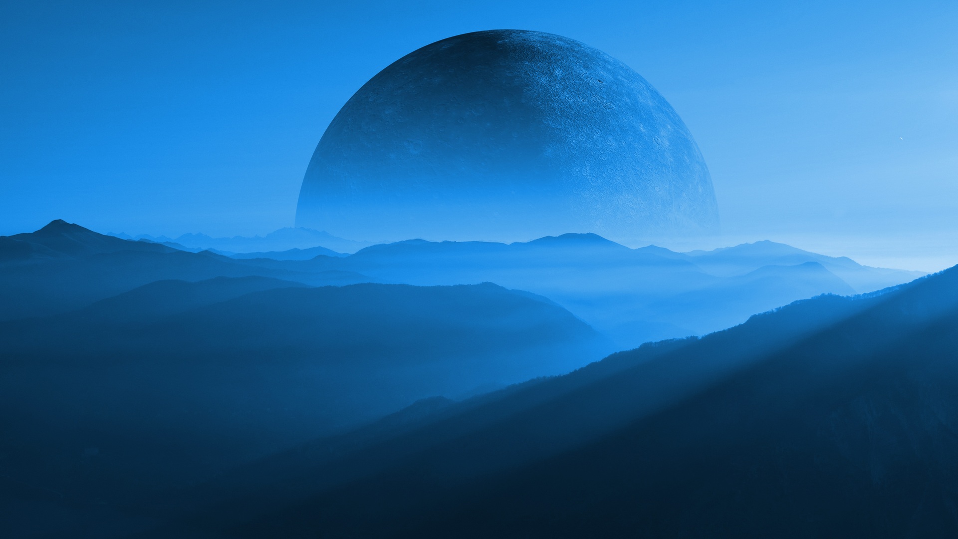 山脉 行星 月球 科幻小说 蓝色 薄雾 风景 丘陵 壁纸 6000×3375