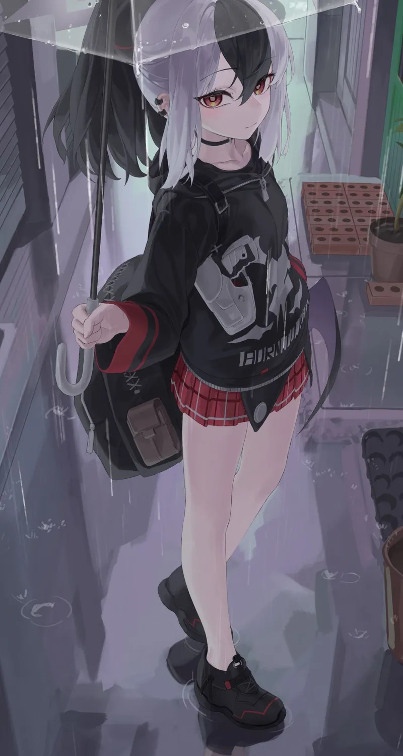 经典蔚蓝档案 雨伞 动漫女孩 双色调头发 雨 裙子 背包 萝莉 4 壁纸 5553×9873