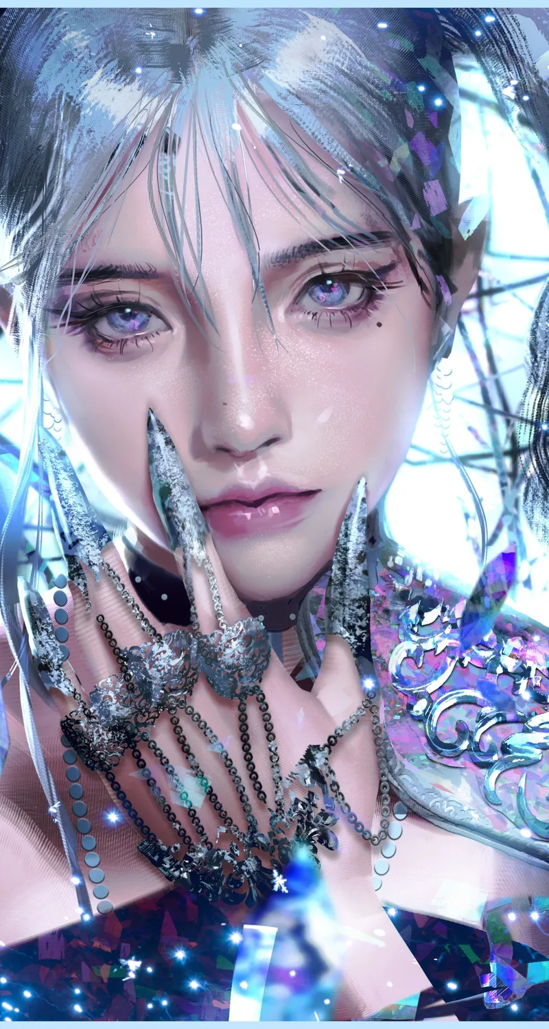 高清查看观众 女性 奇幻女孩 AI艺术 插图 肖像 奇幻艺术 长指甲 4 4K壁纸 4000×4000