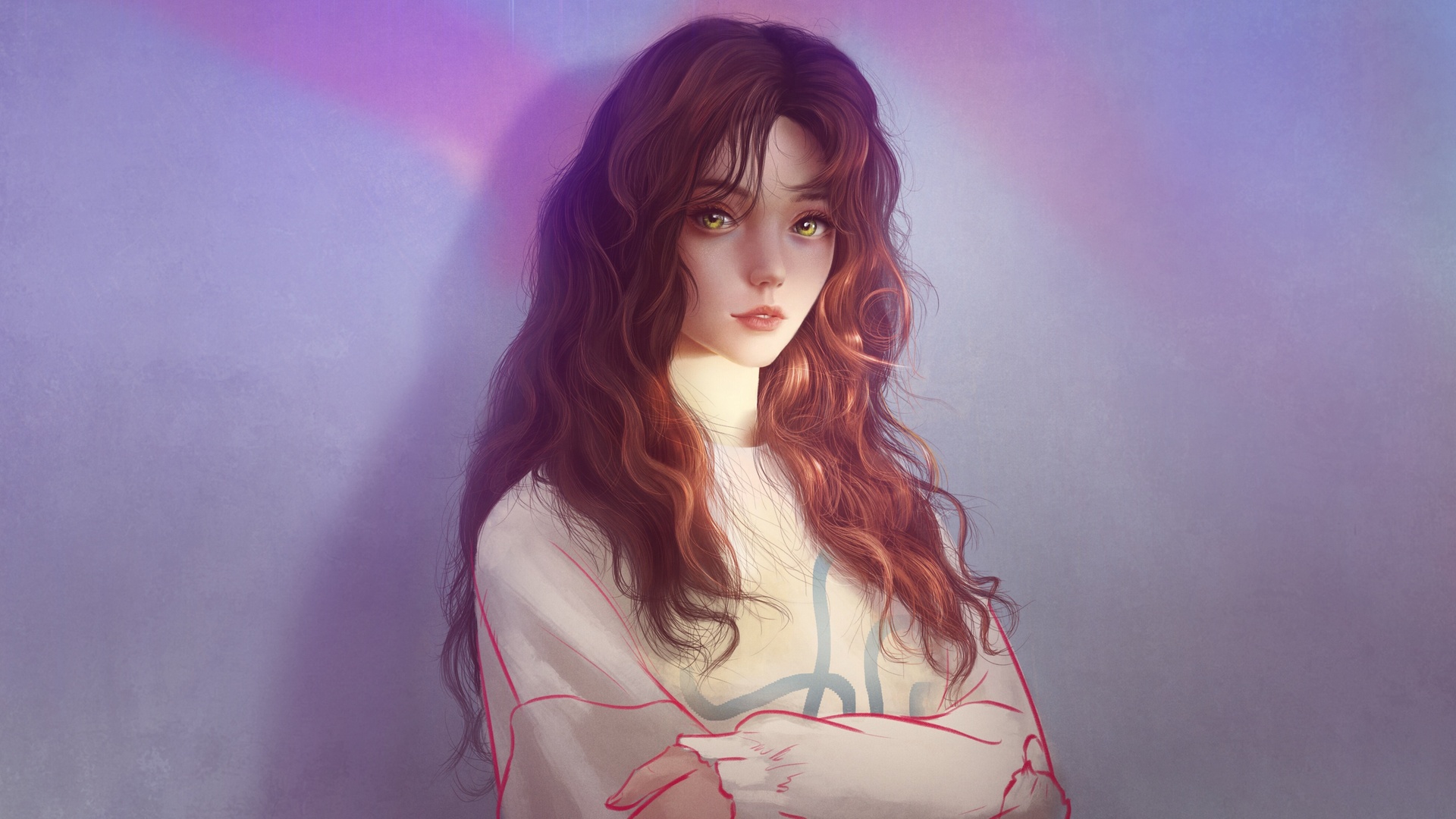 高清女人 梦幻女孩 模特 长发 数码艺术 素描 数码绘画 插图 毛衣 简单背景 肖像 概念艺术 壁纸 4000×2220