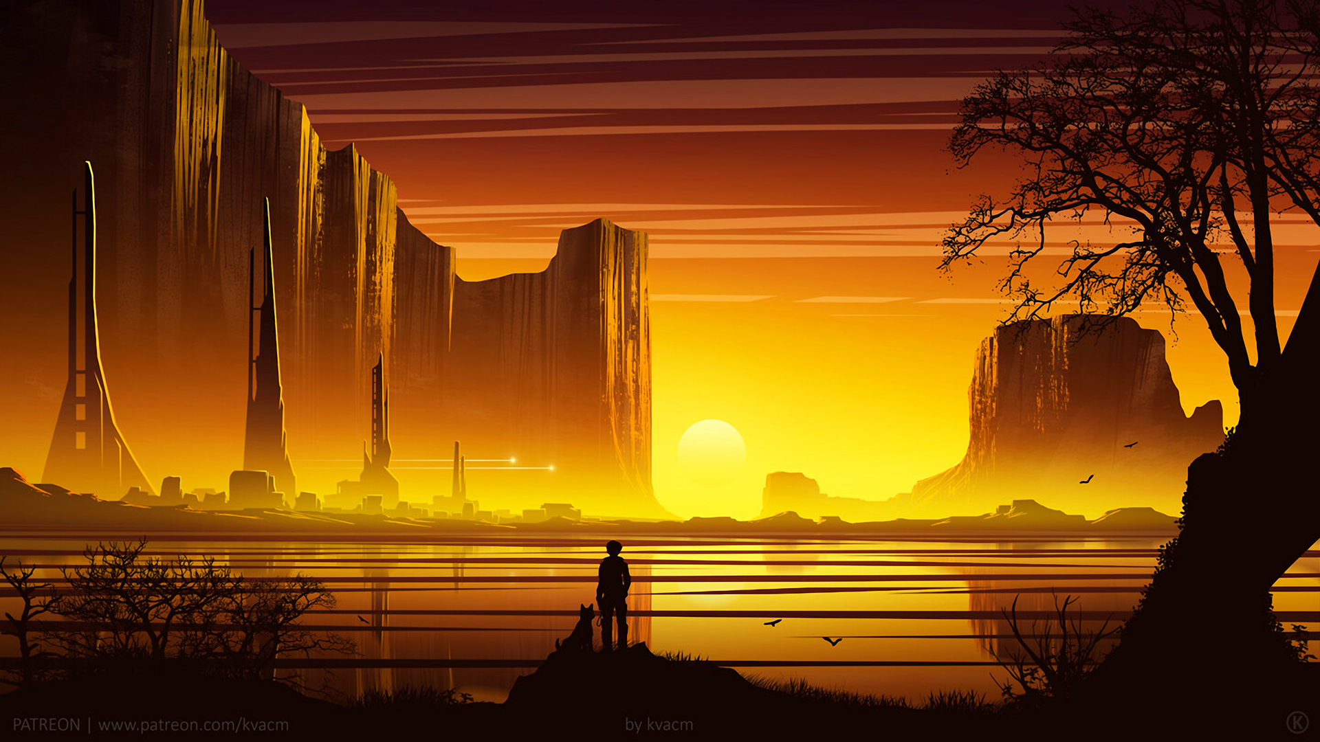 热门人 AI艺术 例证 风景 自然 黄色 金 太阳 太阳光线 日落 黄昏 晚上 峡谷 建筑 树 阴影 黑暗的 大厦 镇 城市 天空 黄色背景 水 反射 户外 湖 山 温暖 西部 幻想艺术 科幻小说 未来派 壁纸 3840×2160