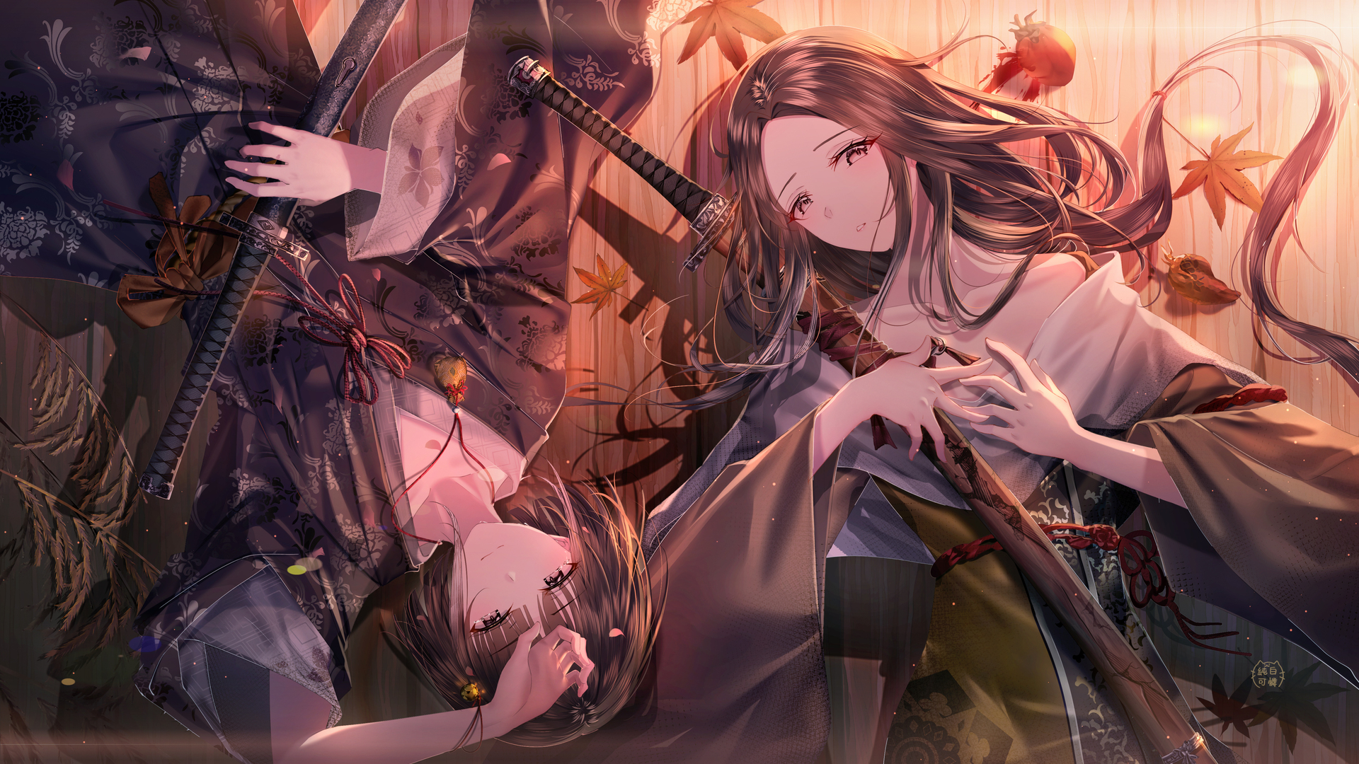 热门卡伦 深色头发 短发 长发 动漫 动漫女孩 关：影子死两次 和服 剑 高清壁纸 4973×2970