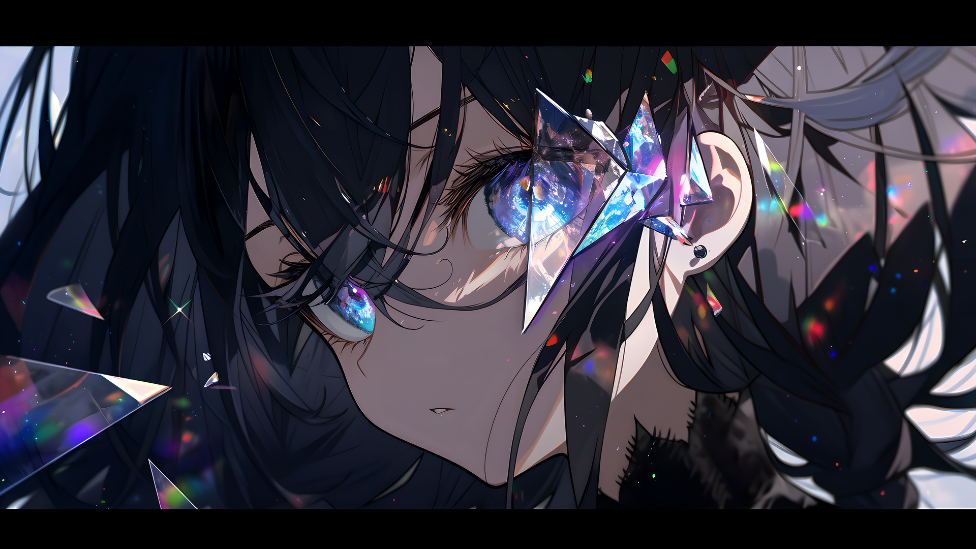 看观众 长发 人工智能艺术 棱镜 黑发 动漫女孩 壁纸 5241×2937