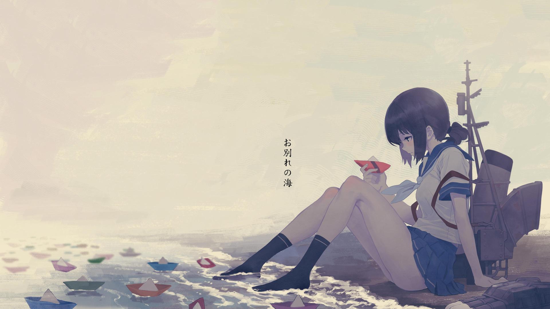 腿 动漫 动漫女孩 校服 水 袜子 纸船 迷你裙 看台收藏 藤木 4K高清壁纸 3840×2160