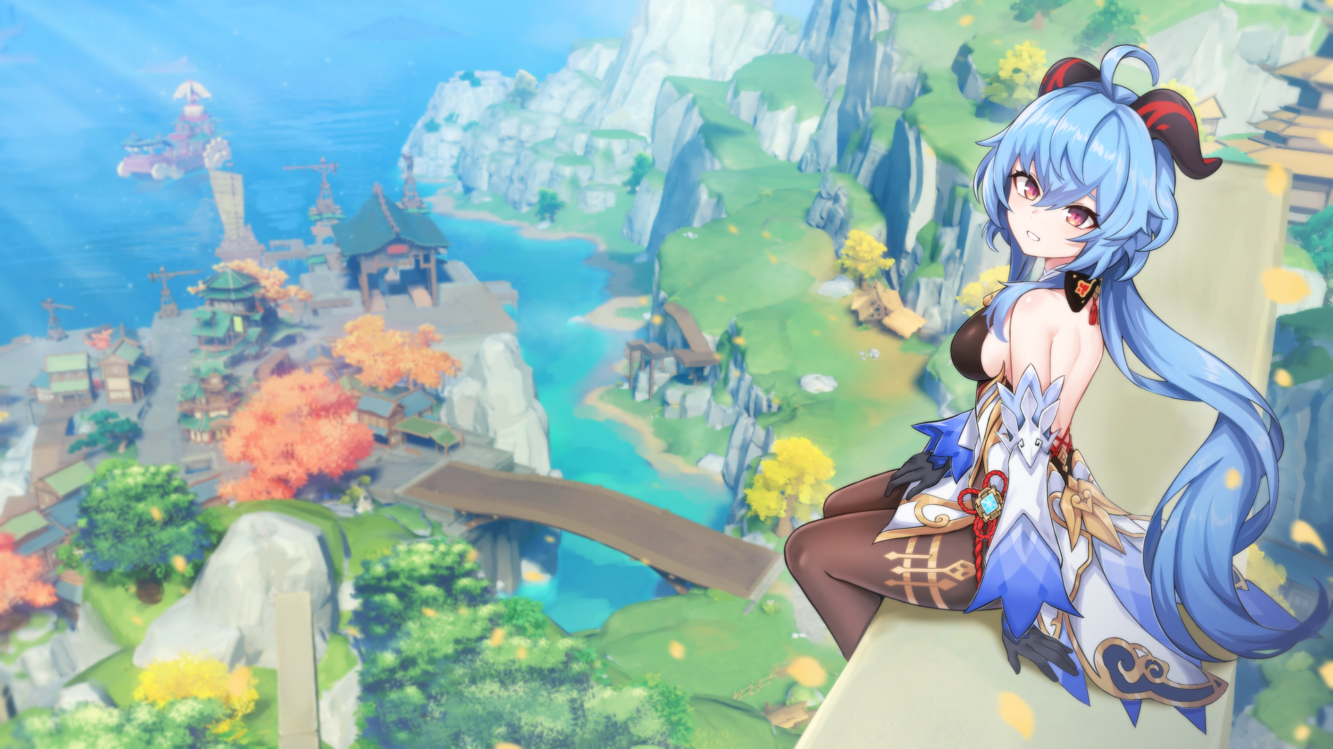 高清蓝头发 红眼睛 原神 干鱼 魔角 动漫女孩 4K壁纸 6149×3459