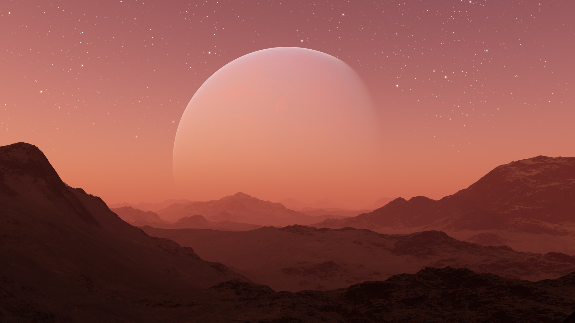 绚丽山脉 行星 月球 恒星 风景 科幻小说 太空 火星 薄雾 壁纸 5000×3000