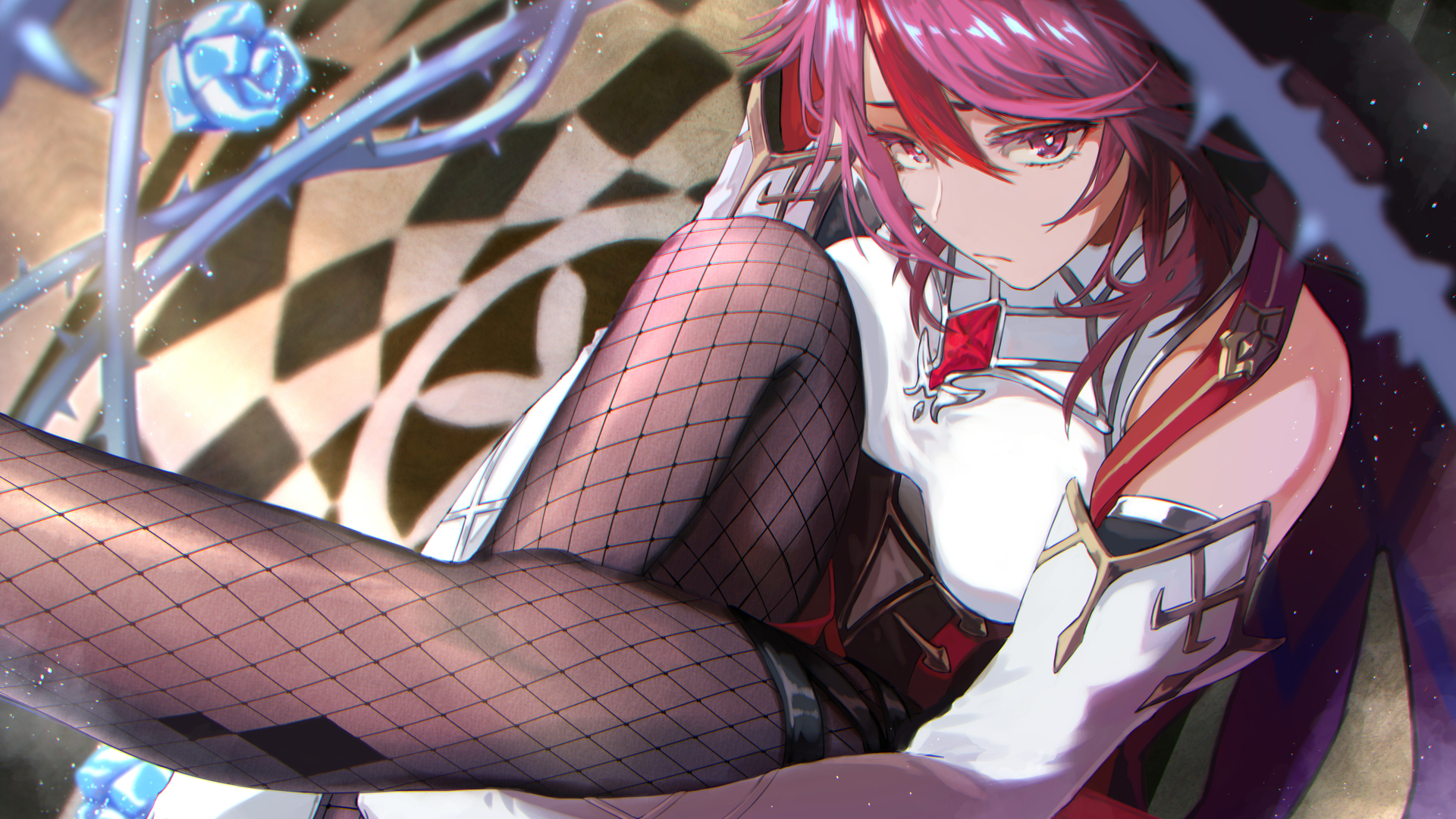 动漫女孩 原神 罗莎莉 渔网连裤袜 双色调头发 4K壁纸 4190×3109