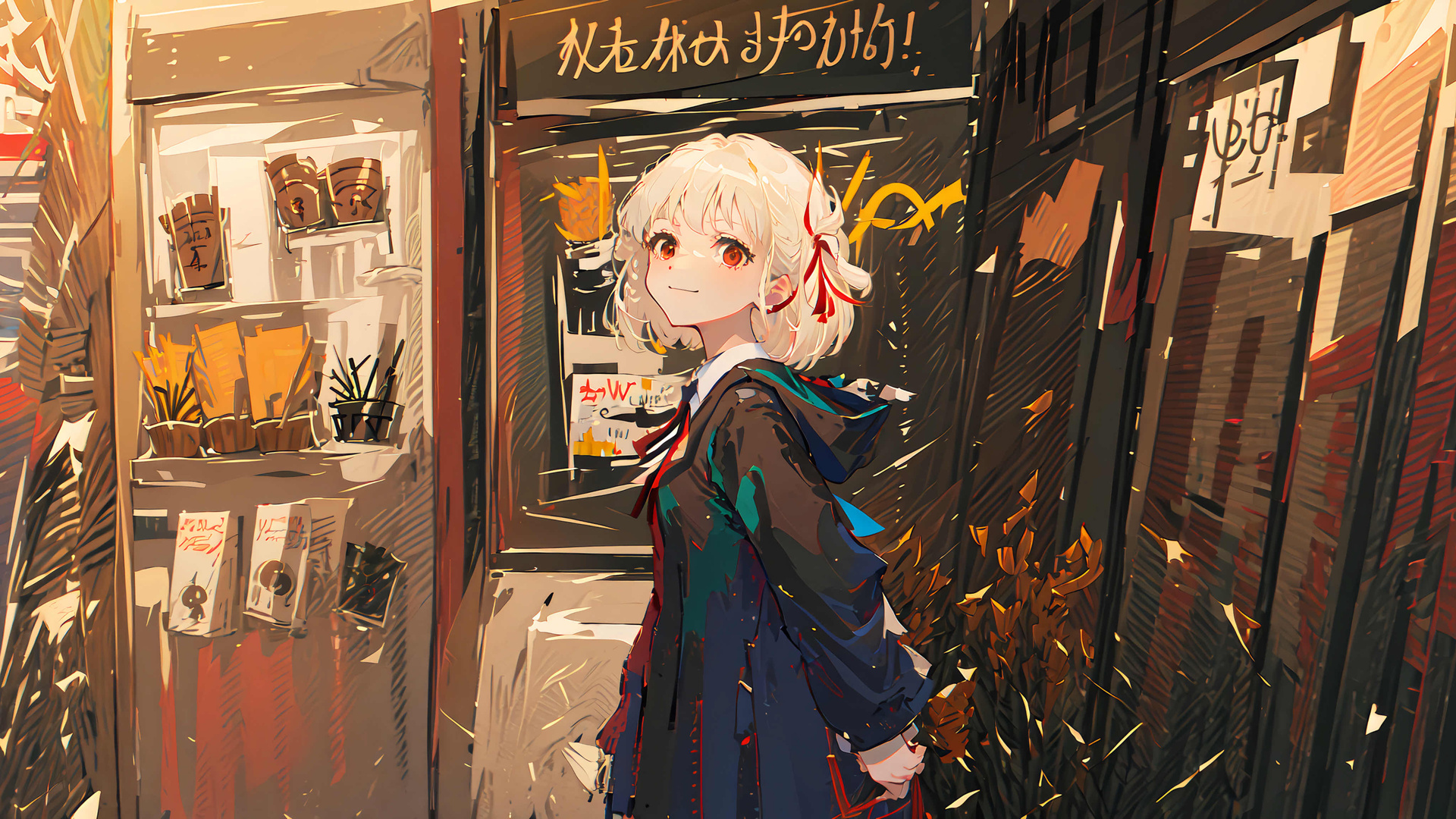 微笑 短发 女学生 动漫女孩 反冲 日语 校服 艺术 萝莉 无水印壁纸 4095×2302