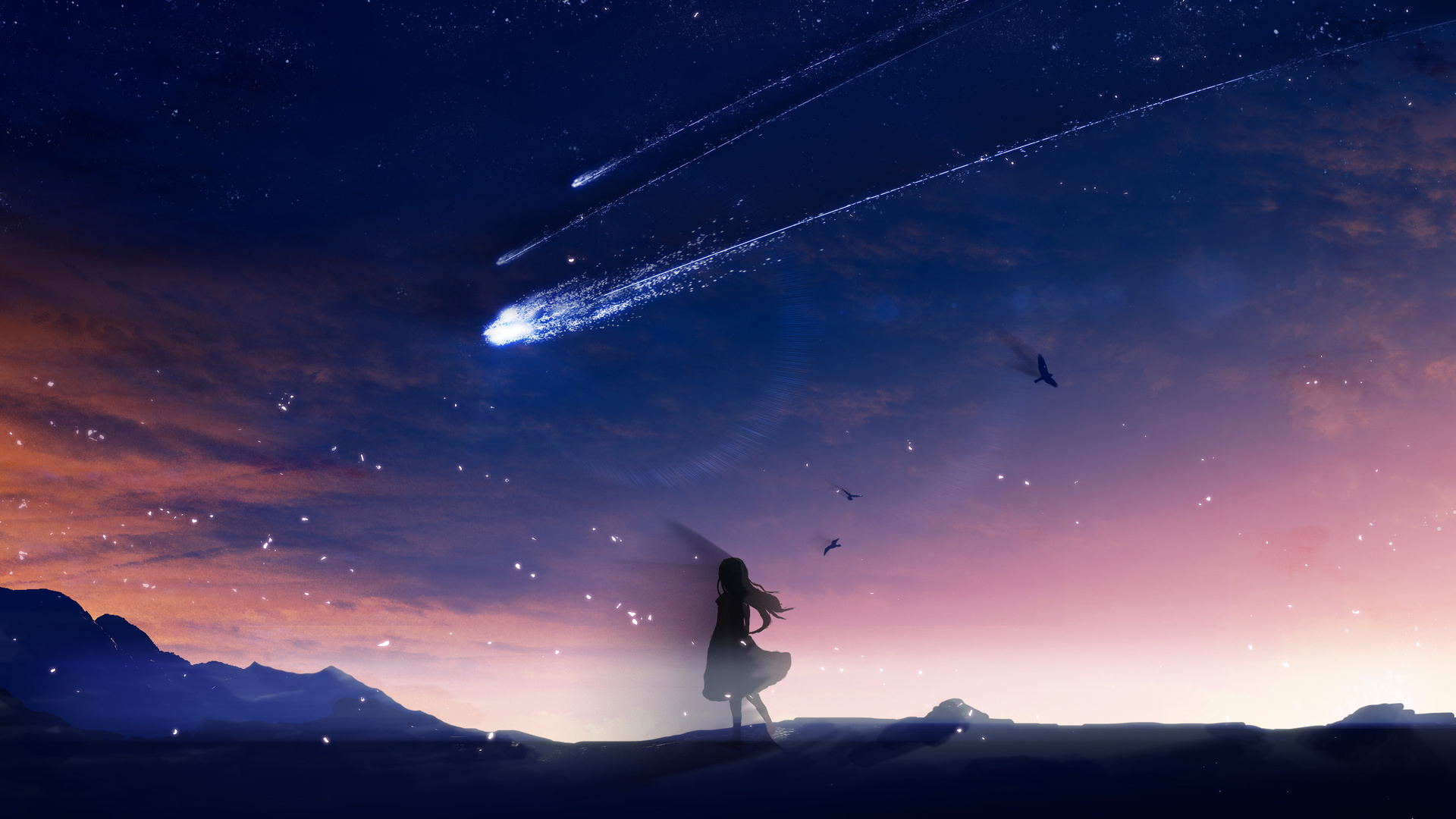 动漫女孩 动漫 流星 AI艺术 明星 夜晚 无水印壁纸 3840×2160