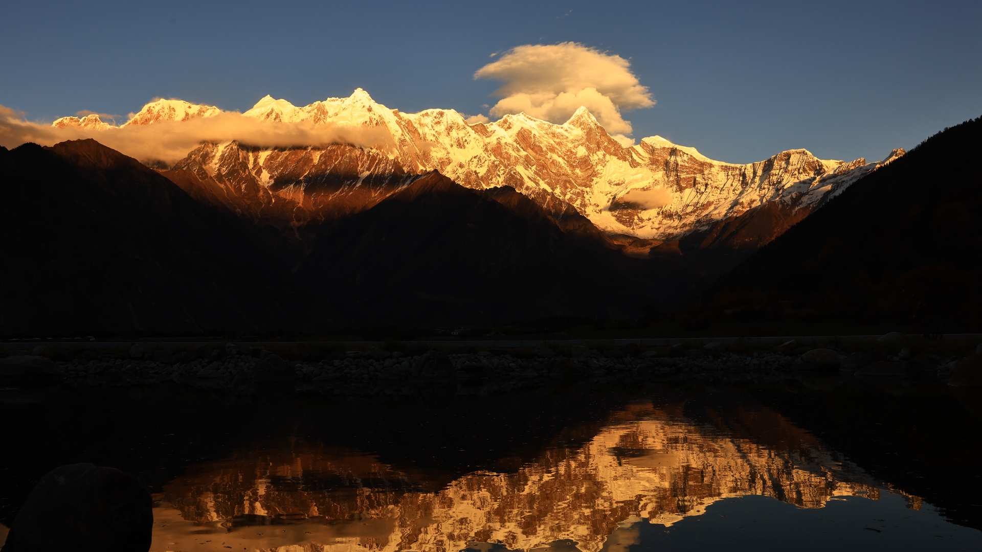 云 山 雪 自然 天空 水 反射 阳光 日落辉光 无水印壁纸 8192×5464