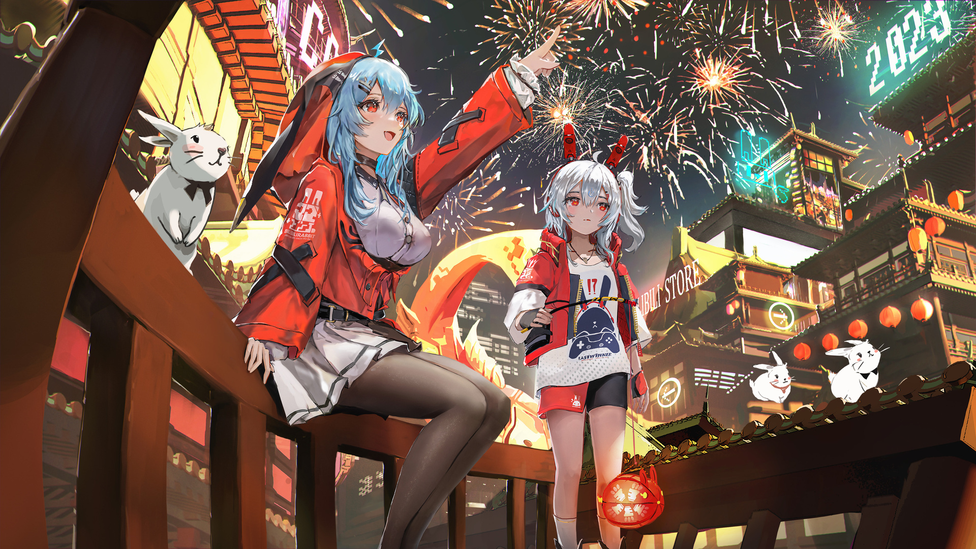 热门新年 烟花 灯笼 中国新年 动漫女孩 城市灯光 电脑 高清壁纸 4581×2577
