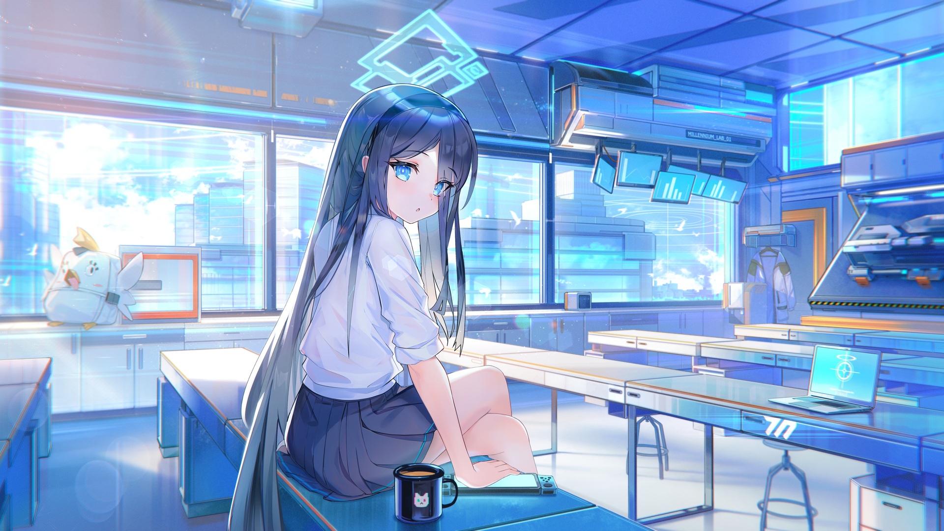 动漫 动漫女孩 校服 咖啡 无水印壁纸 3840×2160