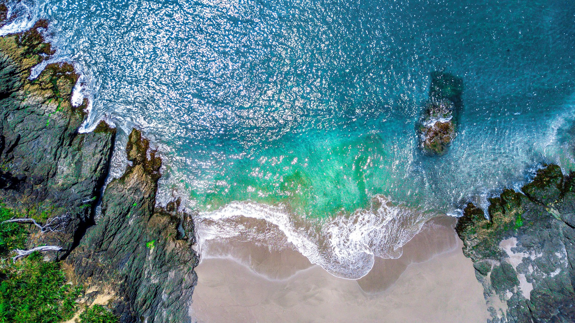 俯视 沙滩 岩石 波浪 自然 水域 鸟瞰 壁纸 3840×2160