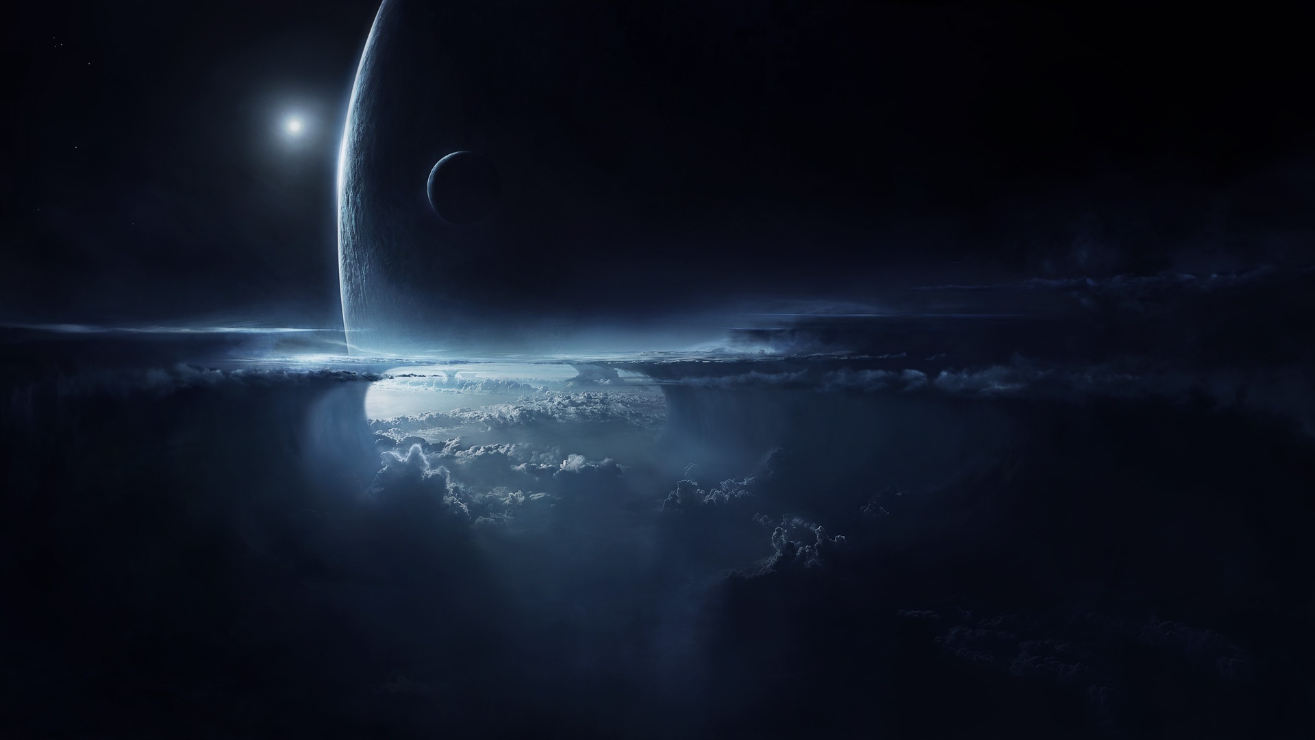 风景 自然 空间 行星 宇宙 AI艺术 插图 素描 数字绘画 黑暗 黄昏 夜晚 夜空 薄雾 卫星 壁纸 4096×2304