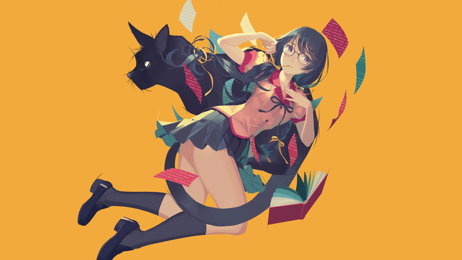 动漫女孩 花川忠正 校服 眼镜 无水印壁纸 3840×2160