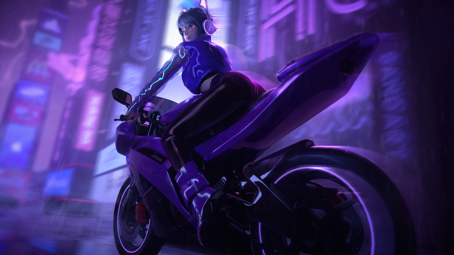 女性 摩托车 赛博朋克 4K高清壁纸 3840×2448