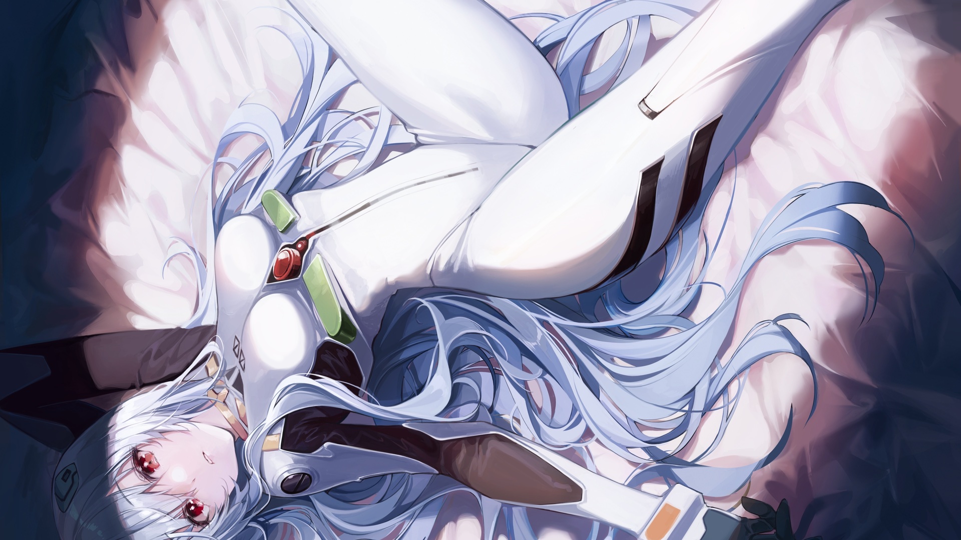 长发 红眼睛 仰卧 动漫 动漫女孩 霓虹创世纪福音 紧身衣 银发 壁纸 3986×2823