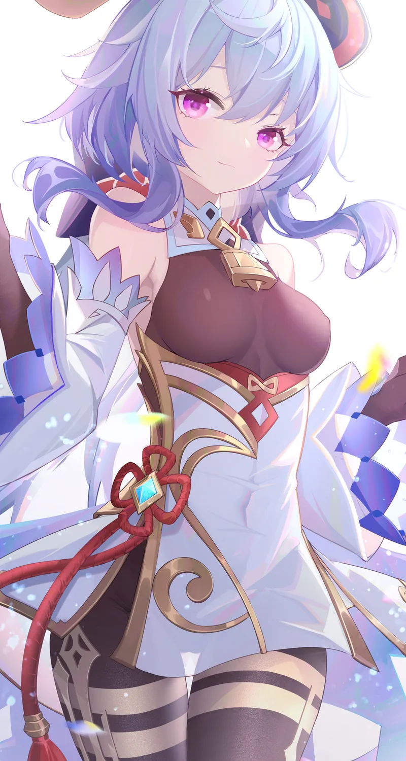 下月 蓝发 动漫 动漫女孩 AI艺术 原神 感伤 角 紫色眼睛 蝴蝶 长袜 4 高清壁纸 4243×6000