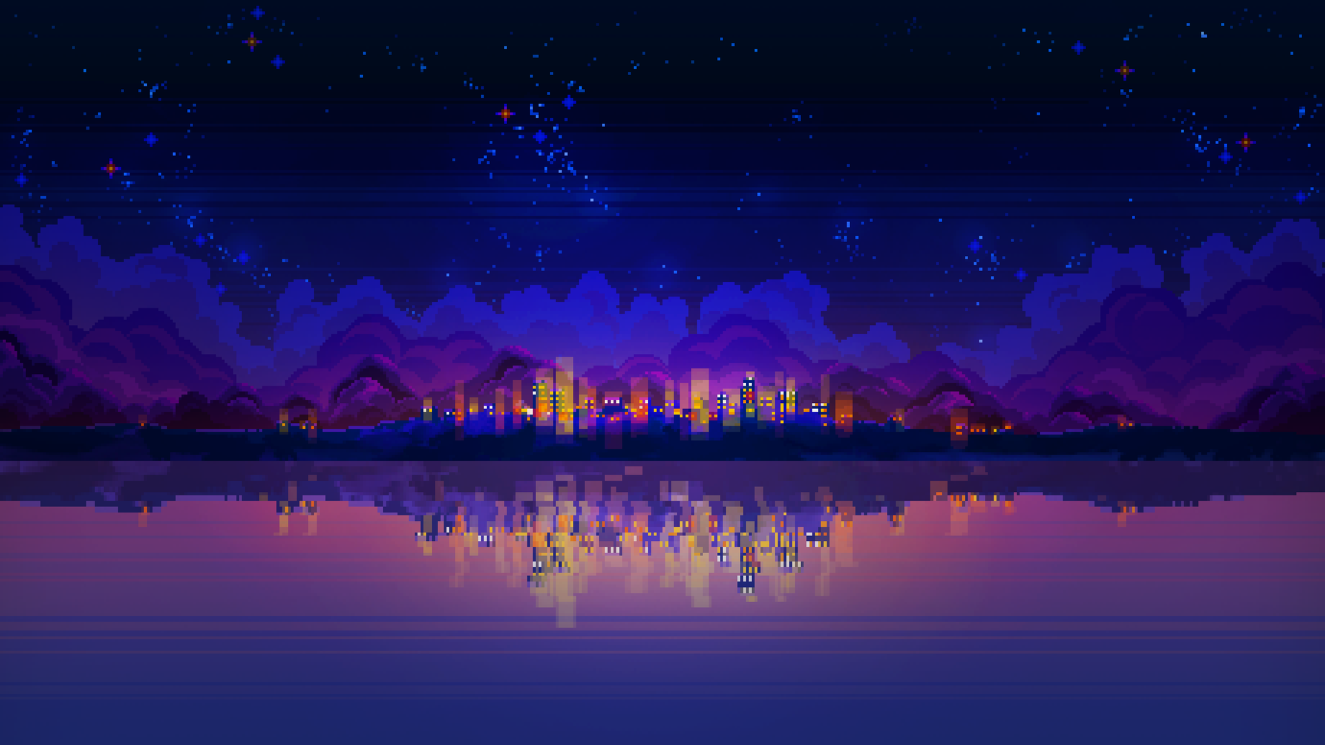 城市 建筑 水 云 倒影 星星 星夜 高清壁纸 3840×2162