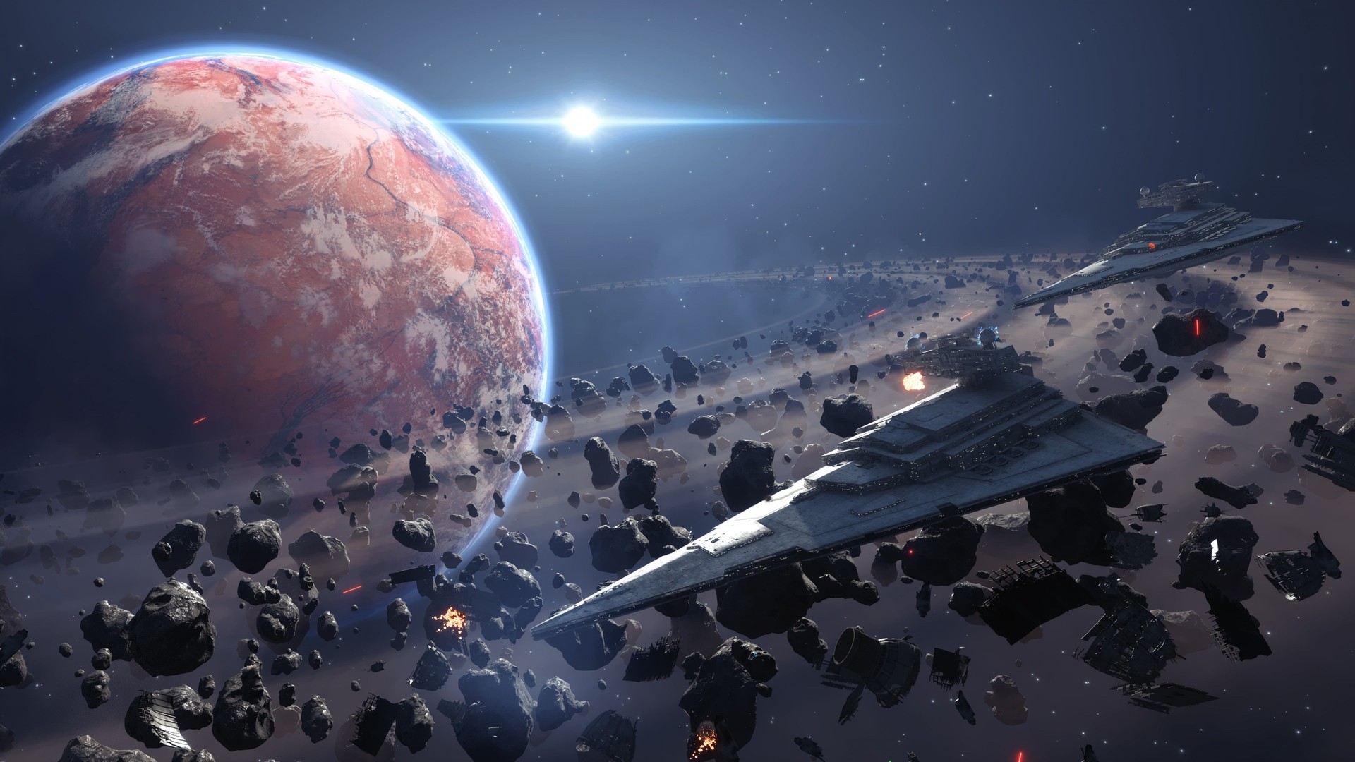 科学 宇宙飞船 小行星带 小行星 太空 恒星 行星 歼星舰 AI艺术 星球大战 壁纸 3840×2160