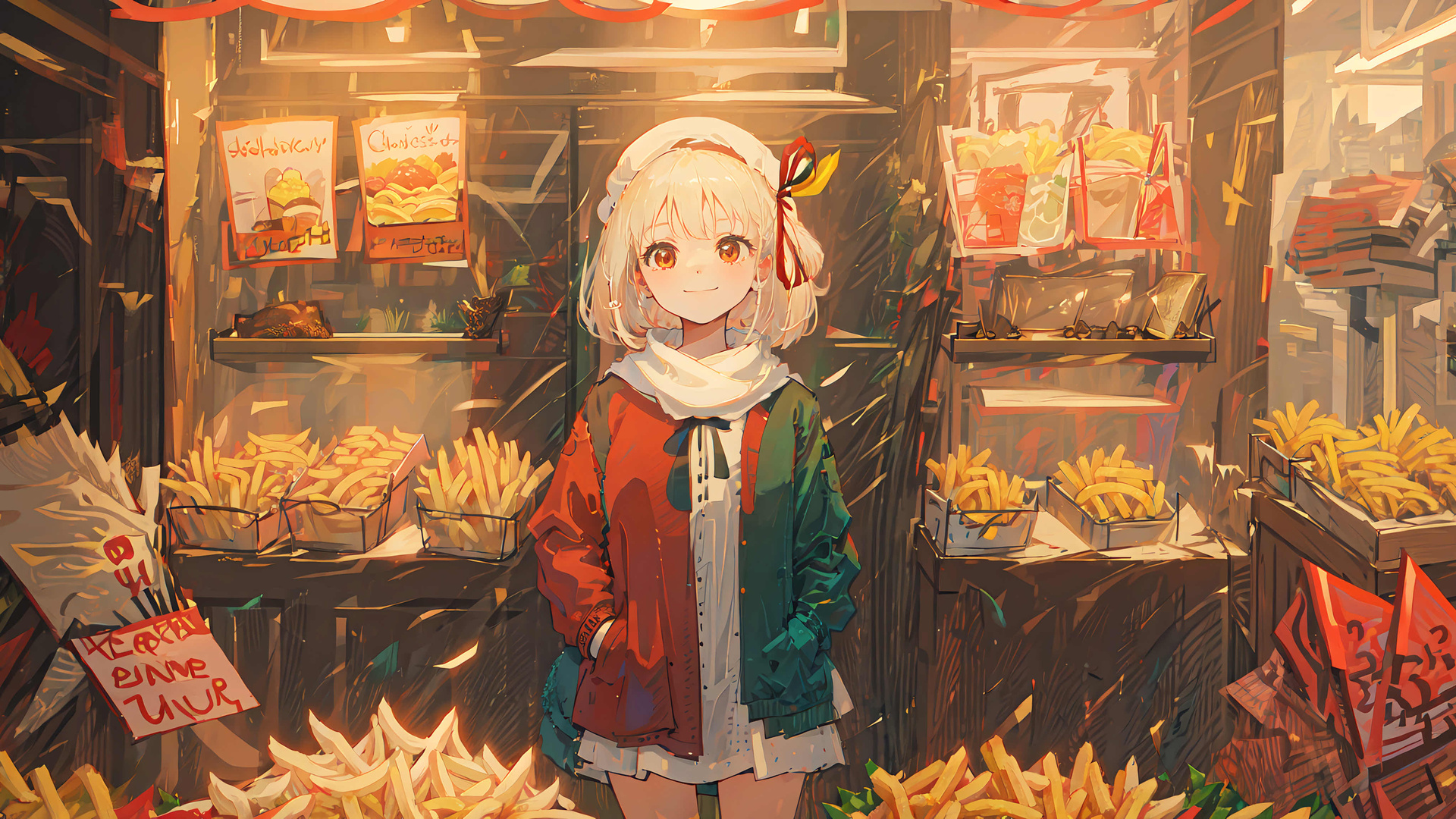 微笑 短发 手插口袋 动漫女孩 桌面壁纸 4095×2302