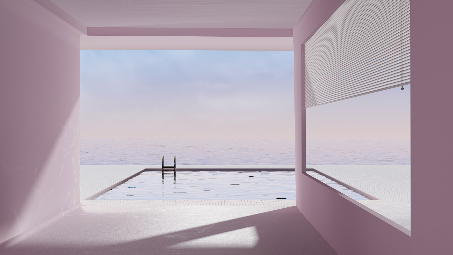 游泳池 平静 简约主义 天空 大海 4K高清壁纸 3840×2160