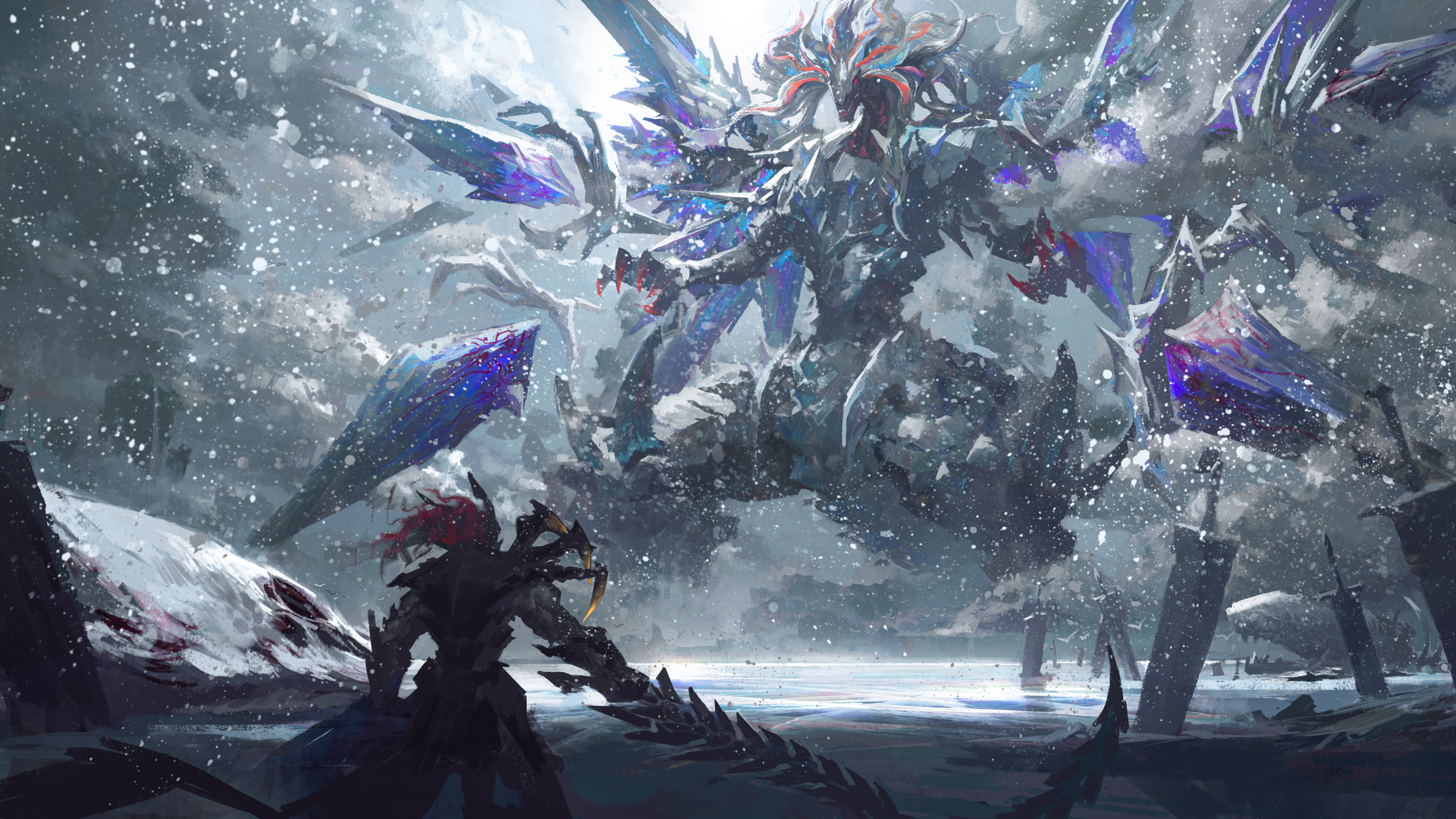 超清游戏王冰刃龙 龙 卡牌游戏 数码艺术 雪 手机壁纸 3840×2160