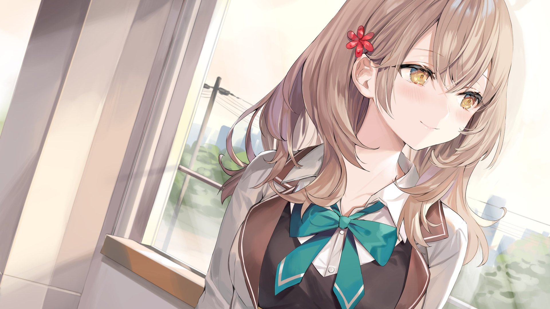热门金发 动漫女孩 黄眼睛 微笑的女孩 4K壁纸 3840×2160