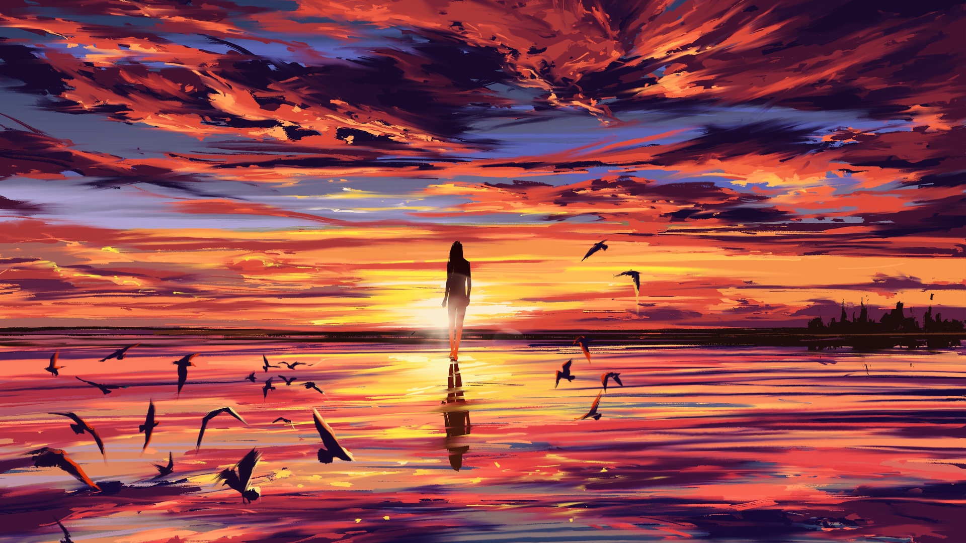 女人 芳贝 AI艺术 风景 日落 4K高清壁纸 3840×2160